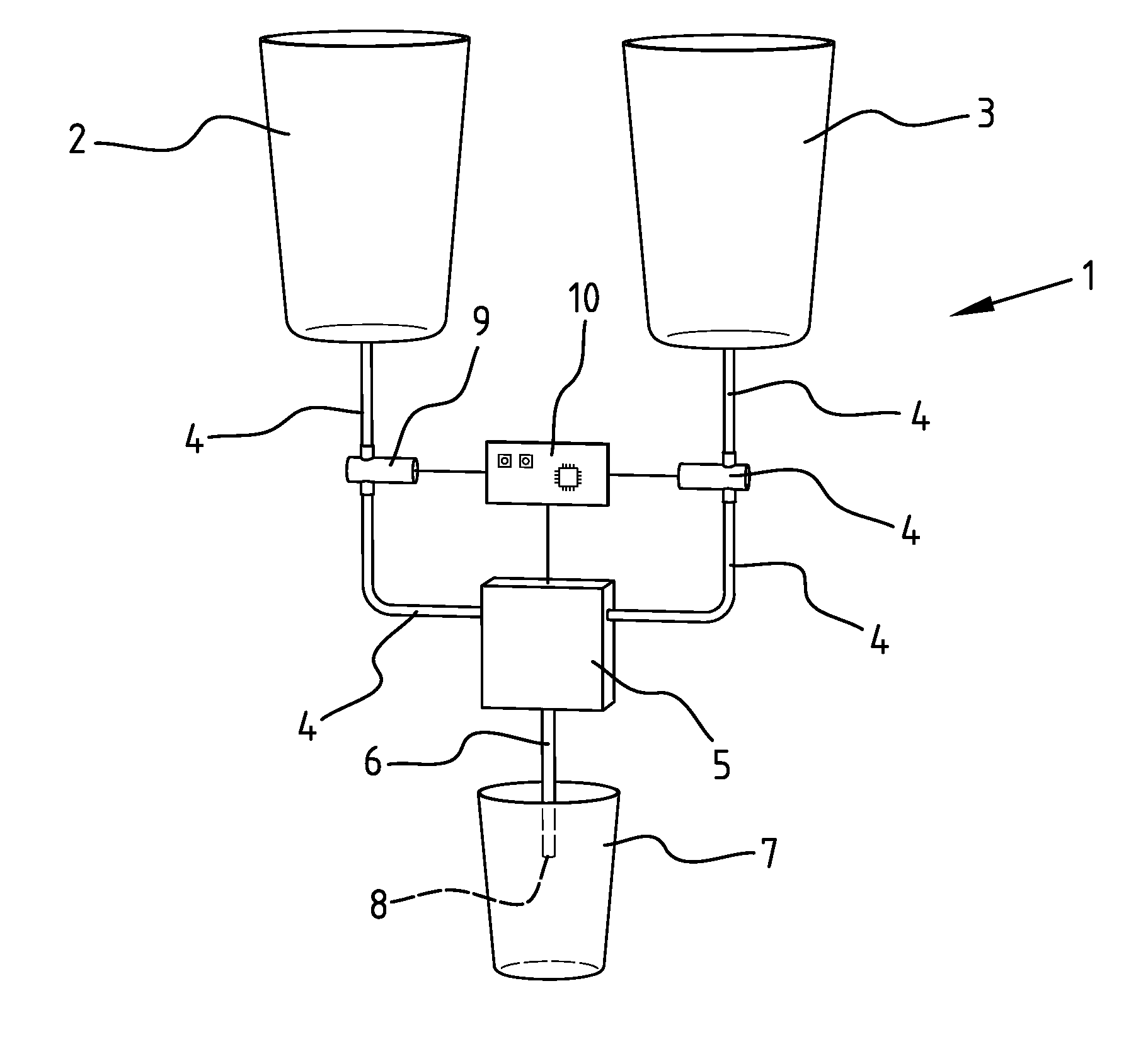 Injecting device and method of filling a holder with separated liquid layers