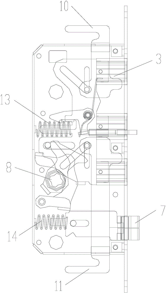 Automatic lock body with separated upper lock catch and anti-swing bolt