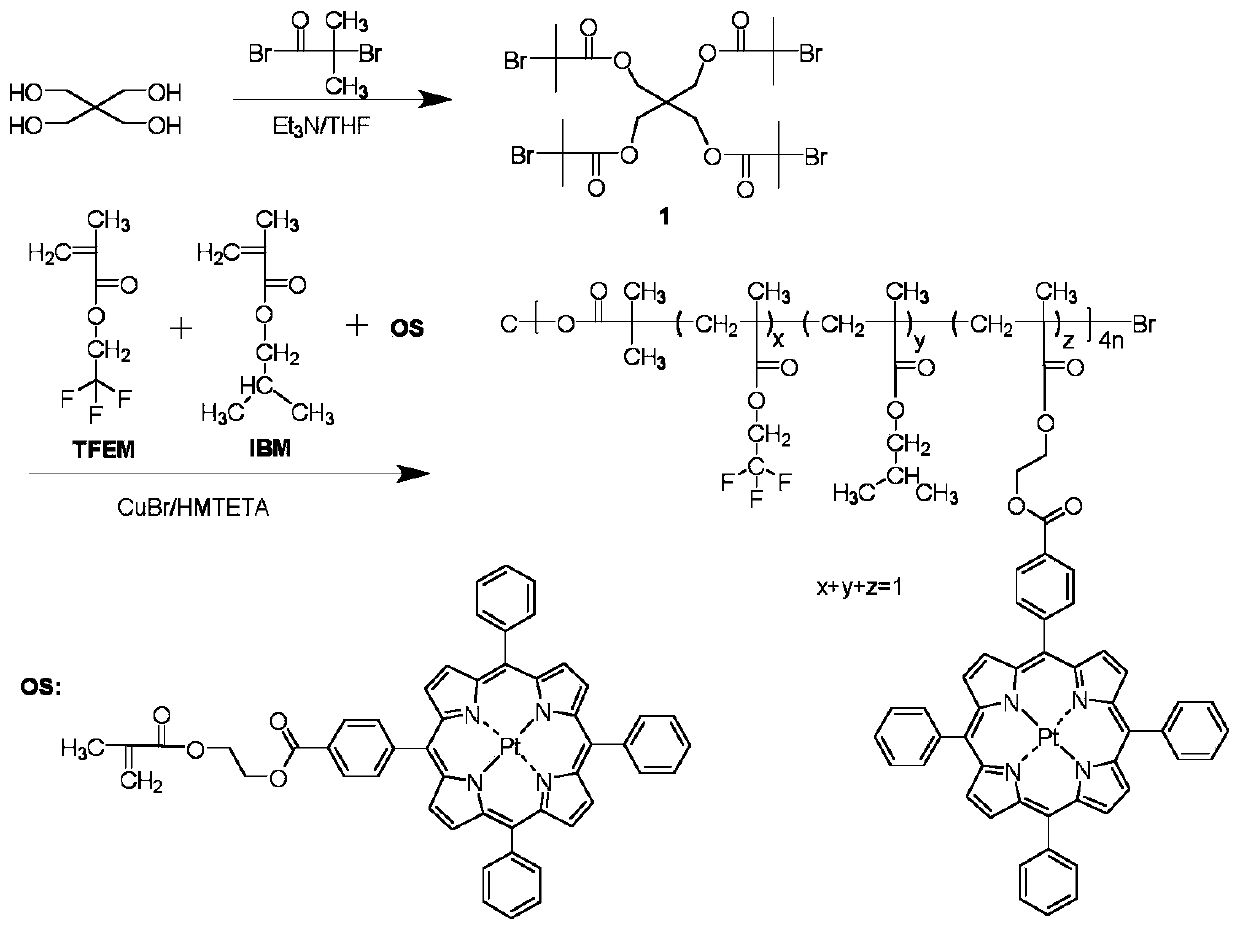 Multi-arm high-molecular pressure sensitive paint for aerospace and preparation method thereof