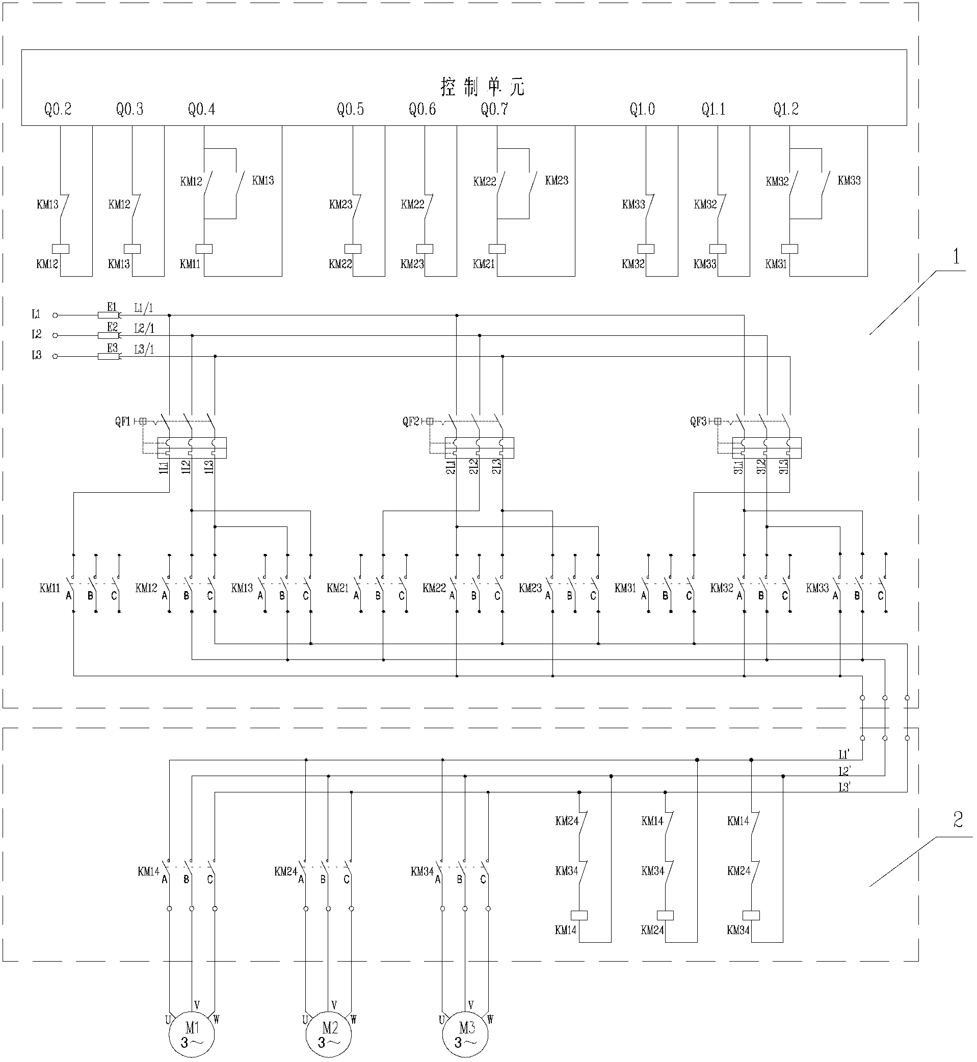 Device and method for time sequence open-phase control of three three-phase asynchronous motors