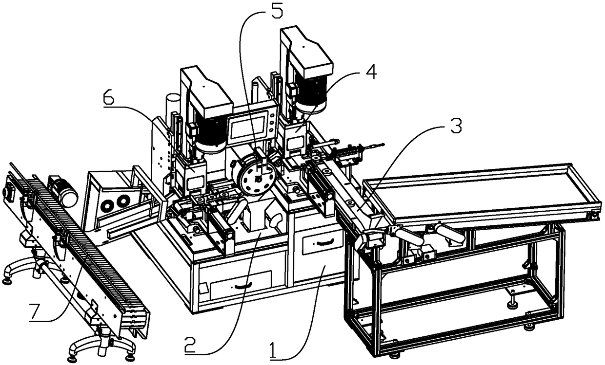 Fully-automatic magnetic ring chamfering-grinding equipment capable of carrying out dust removal on magnetic ring