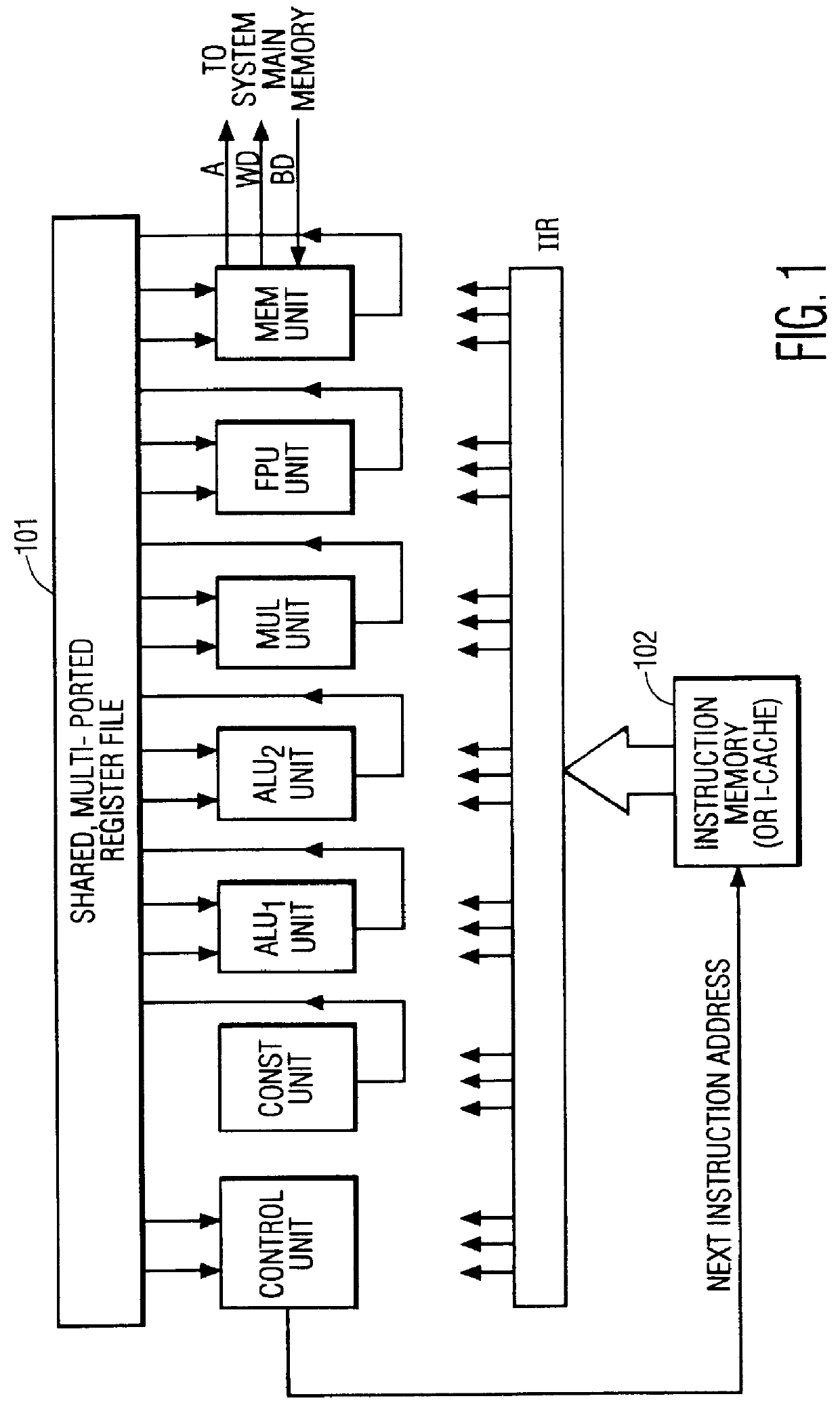 VLIW processor with write control unit for allowing less write buses than functional units