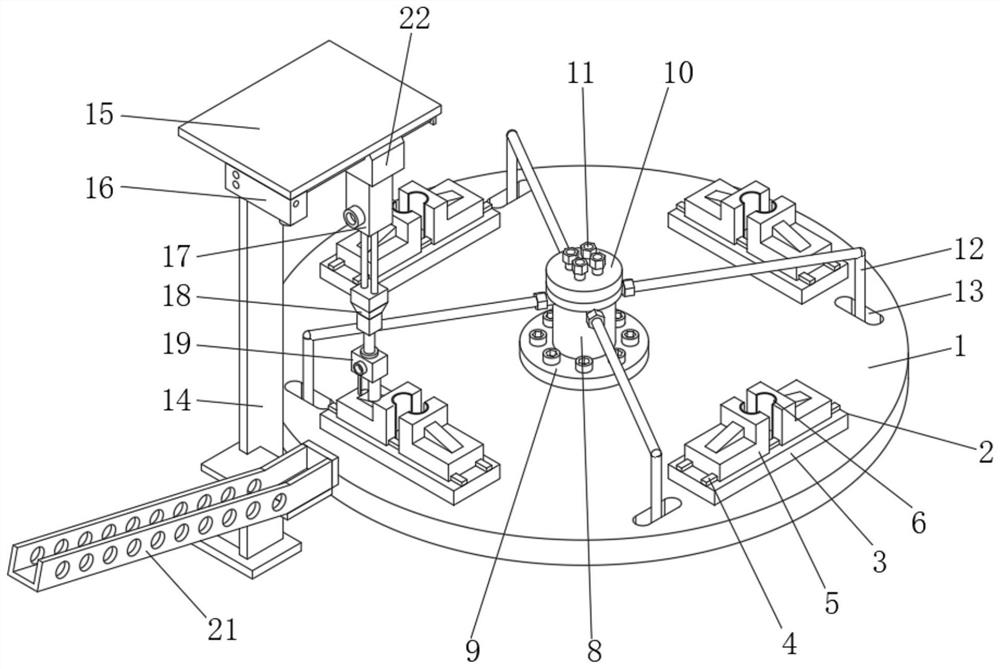 Multi-station rotating disc type bent foot upper and lower portion automatic overturning machining device