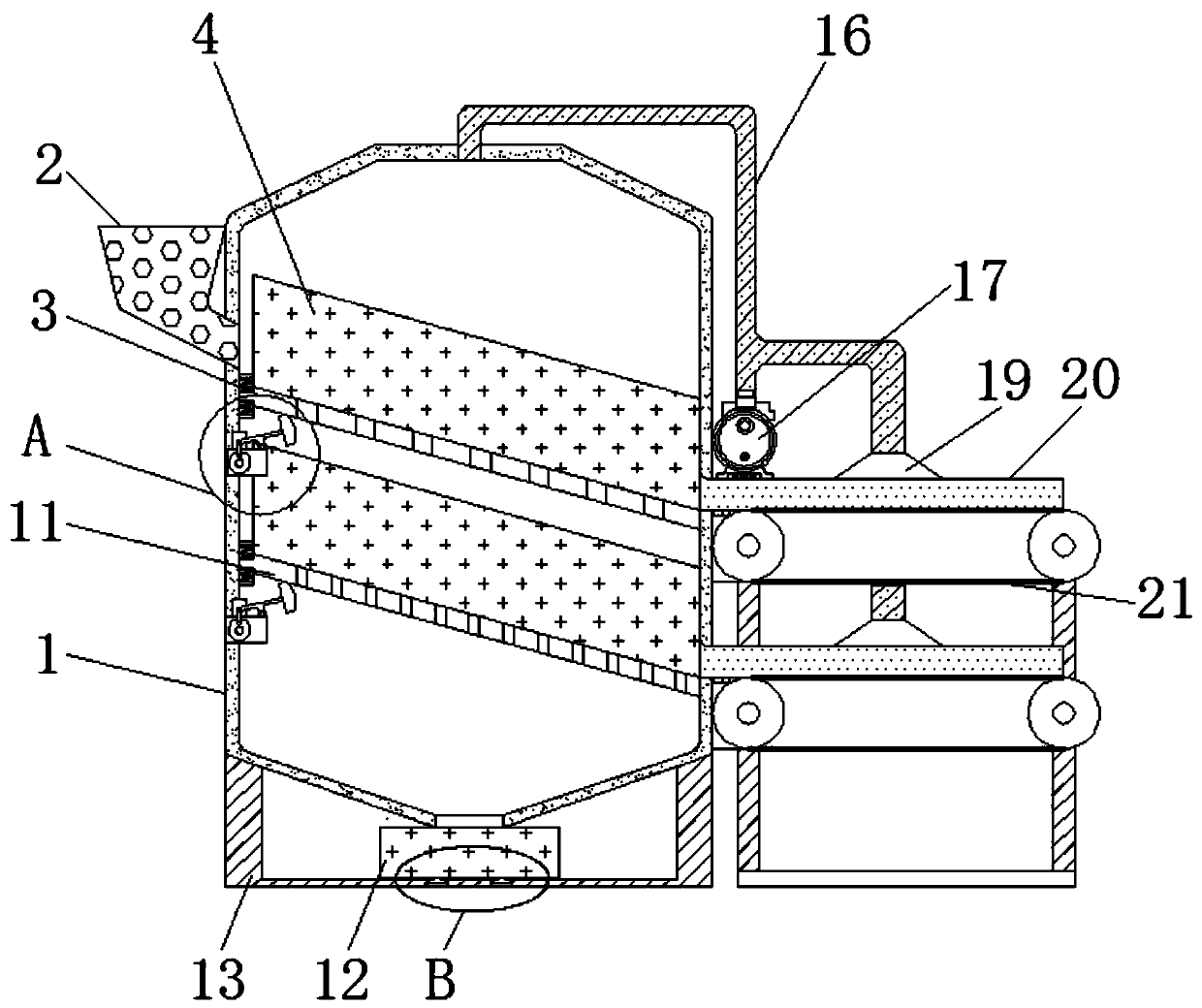 Aquatic feed particle powder screening device