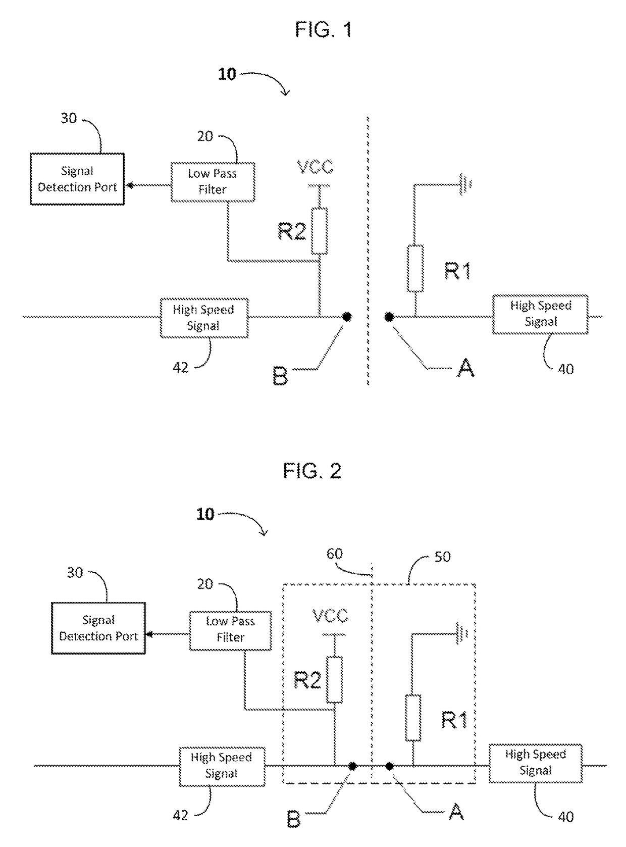 DC level detection circuit between high speed signal line connecting ports, a system including the circuit, and methods of making and using the same