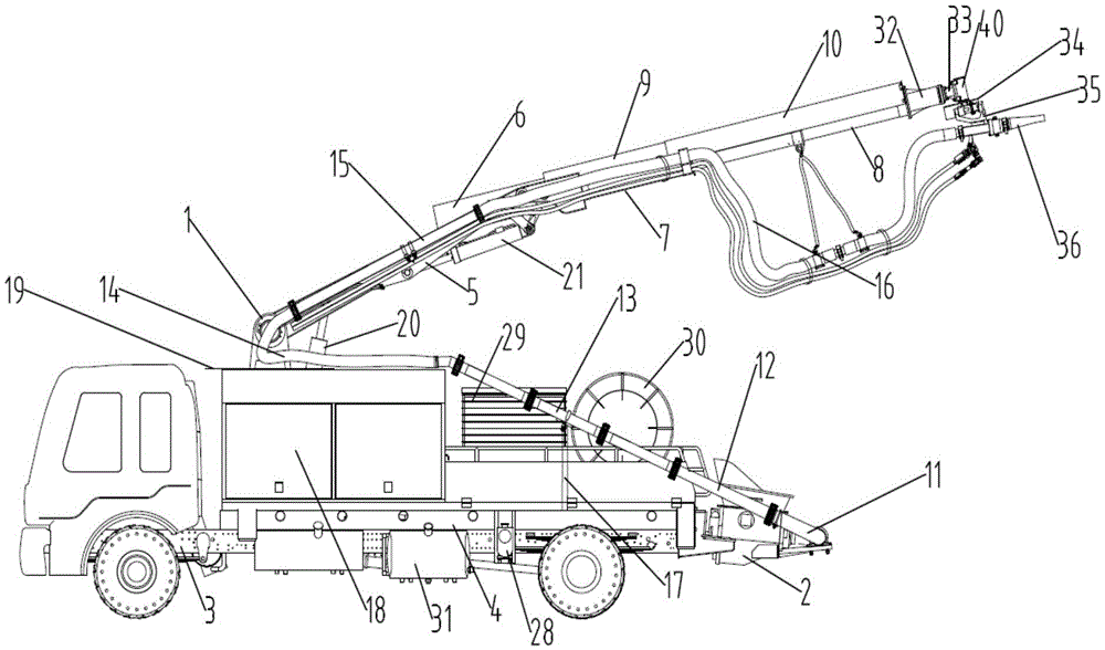 Concrete mortar spurting truck