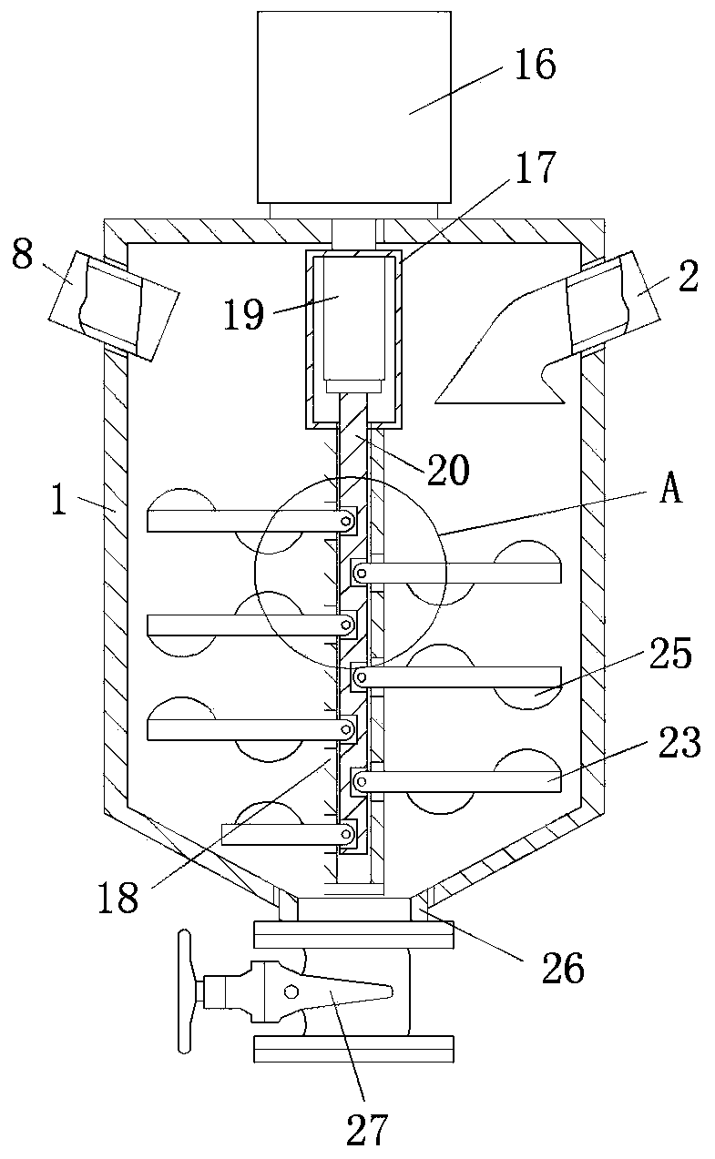 Easy-to-clean material mixing device used for production of bagged mini breads