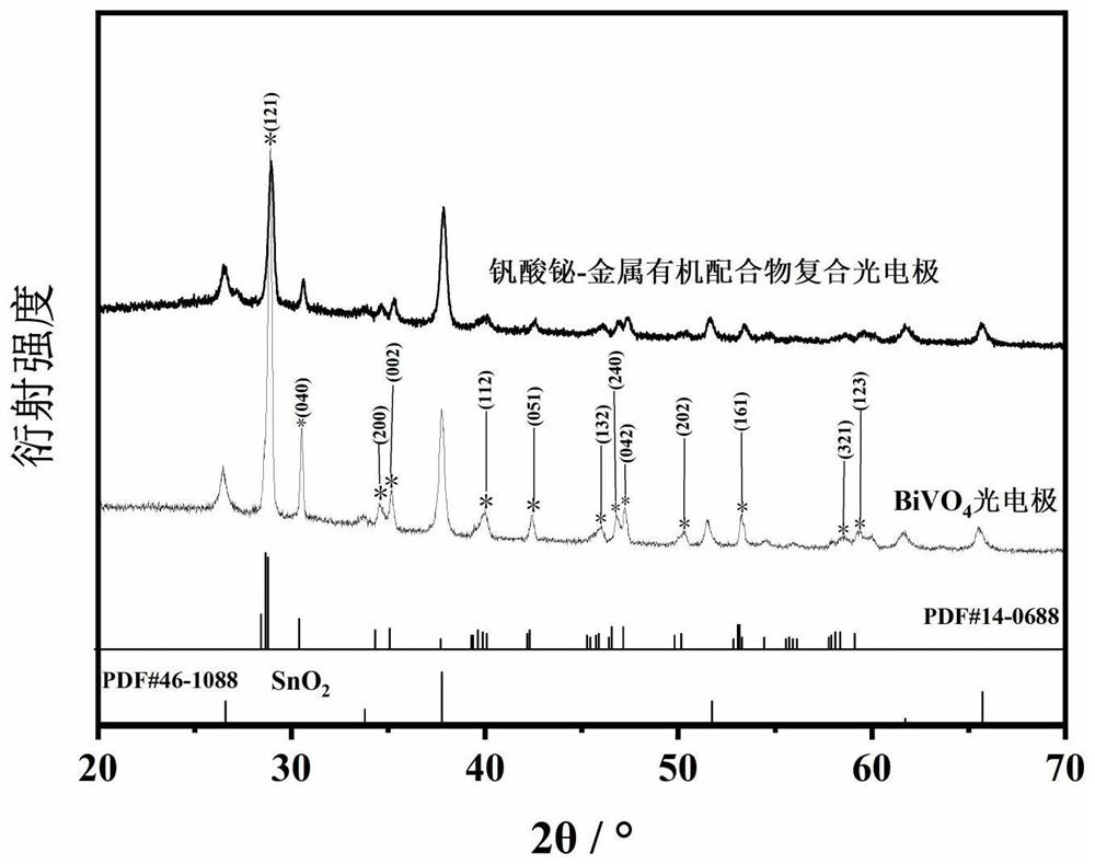 Bismuth vanadate-metal organic complex composite photoelectrode and preparation method and application thereof