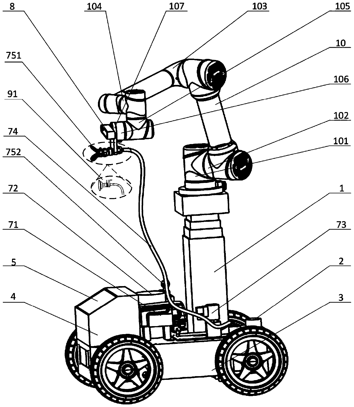 Mobile multi-functional operation robot for polishing and spraying of indoor walls