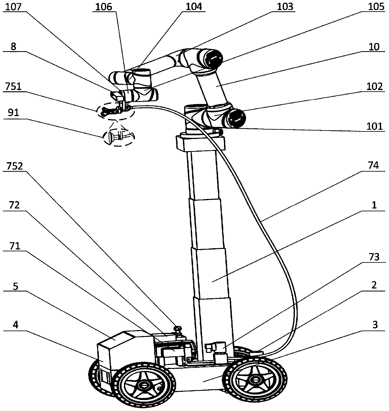 Mobile multi-functional operation robot for polishing and spraying of indoor walls