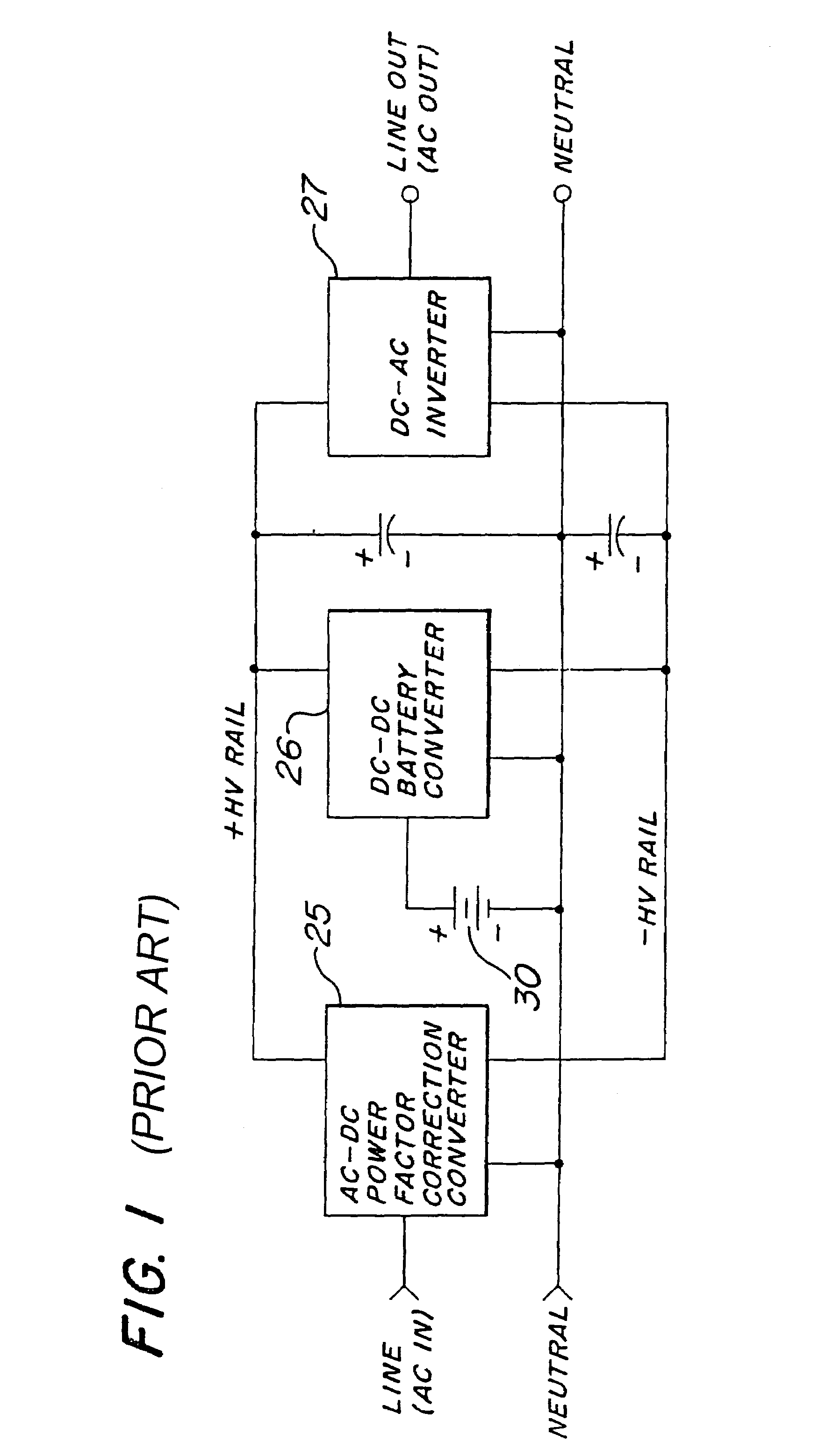 Power factor corrected UPS with improved connection of battery to neutral