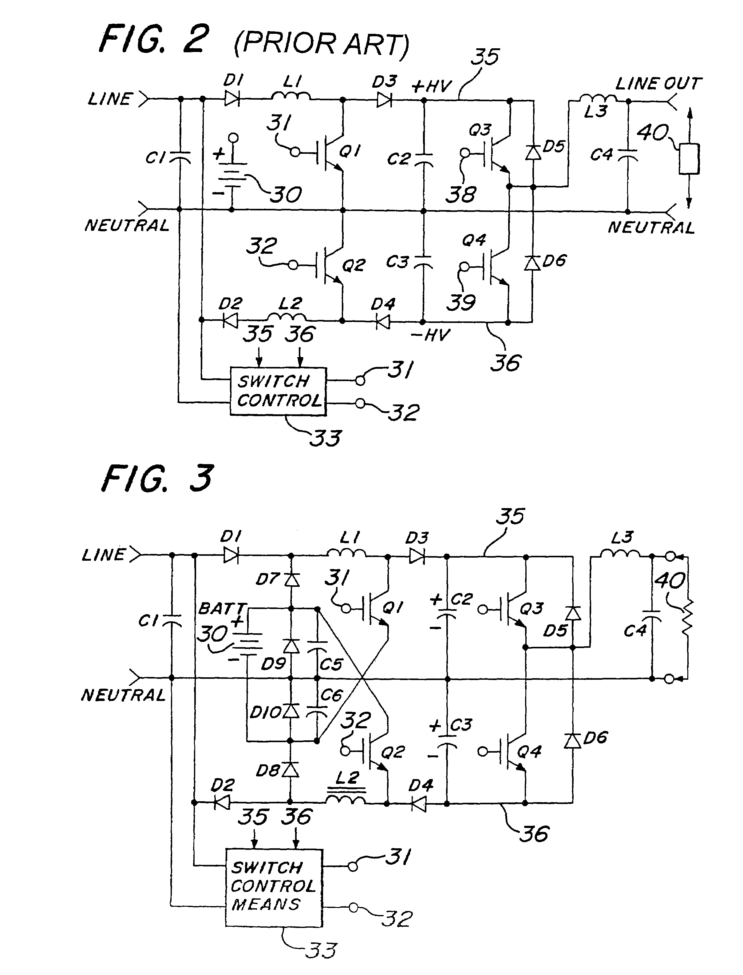 Power factor corrected UPS with improved connection of battery to neutral