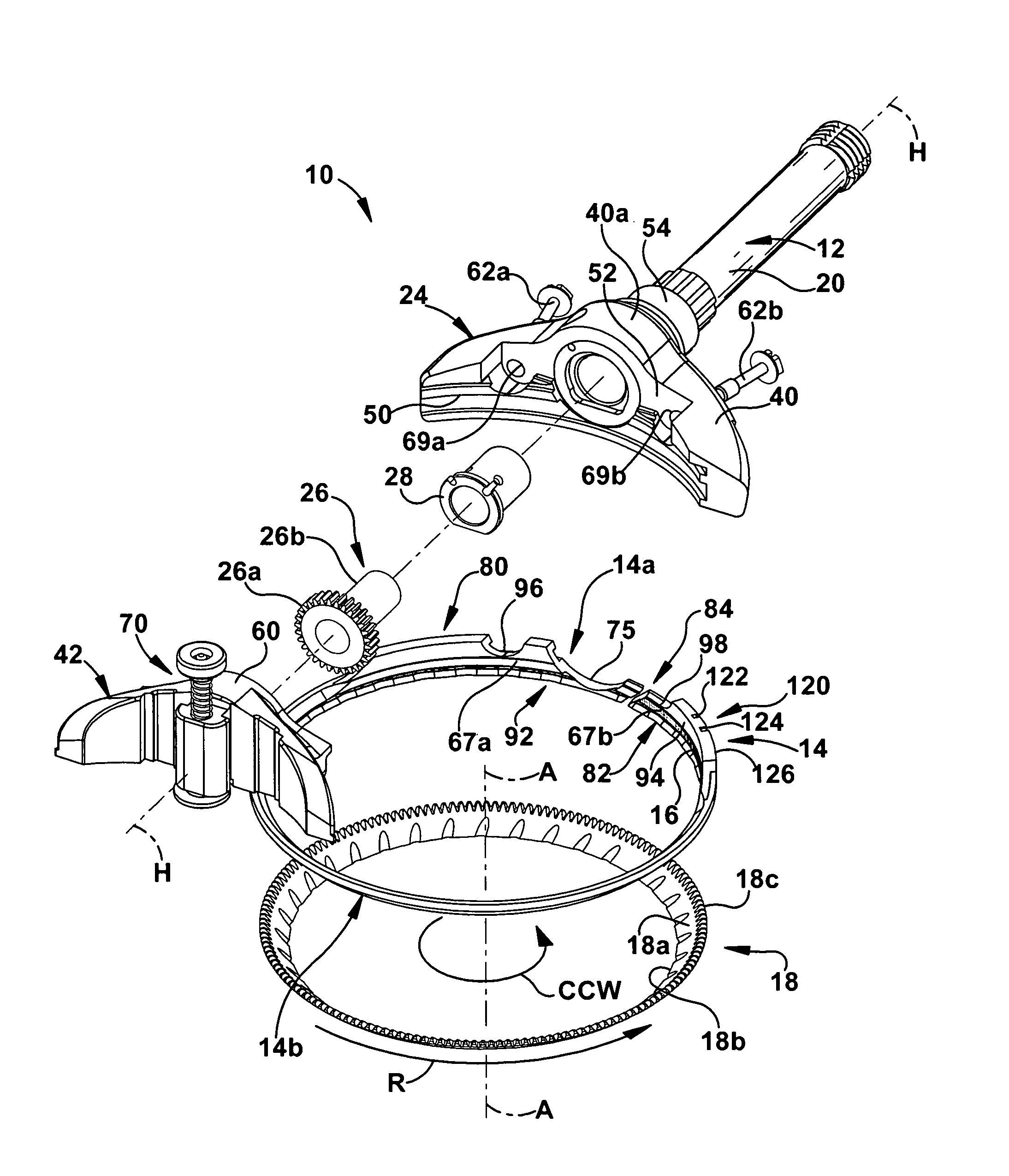 Split blade housing for power operated rotary knife