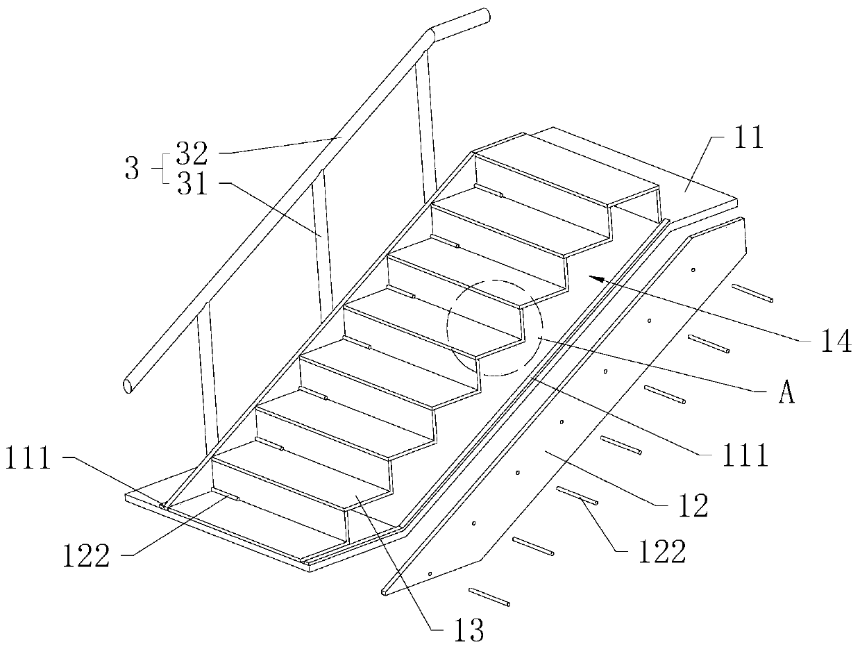 Damping stair formwork for building construction and assembling method thereof