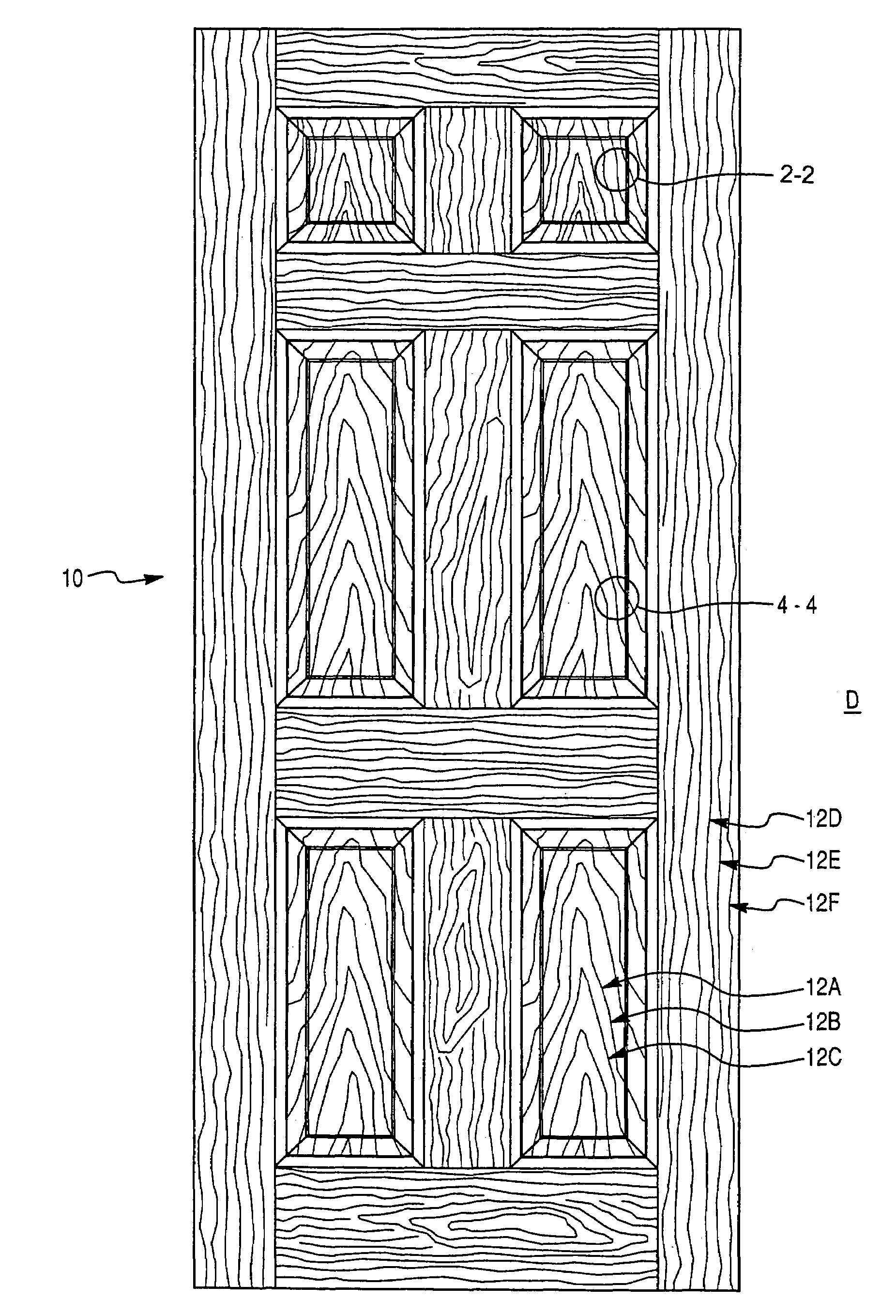 Door skin, a method of etching a plate for forming a wood grain pattern in the door skin, and an etched plate formed therefrom