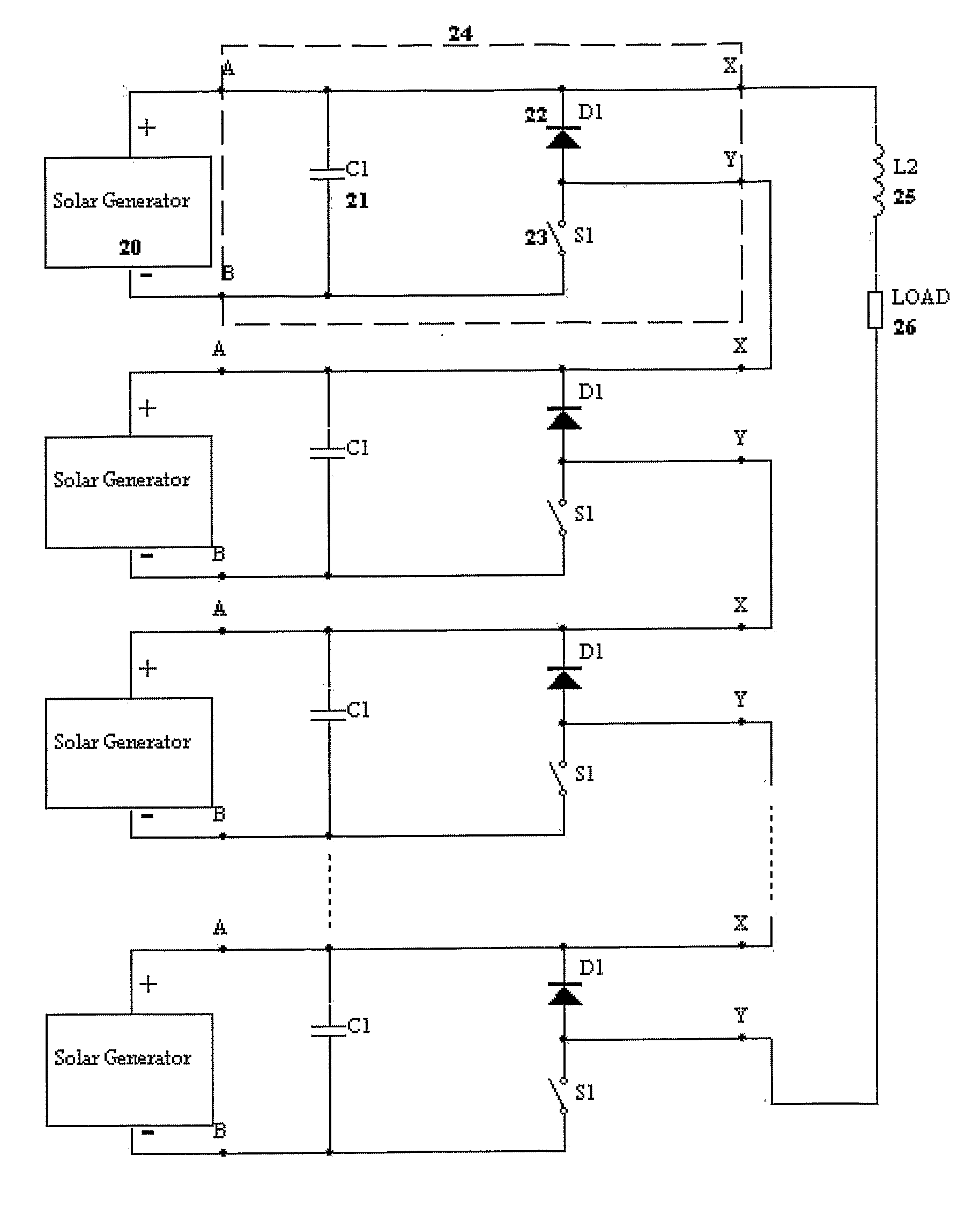 Device for distributed maximum power tracking for solar arrays