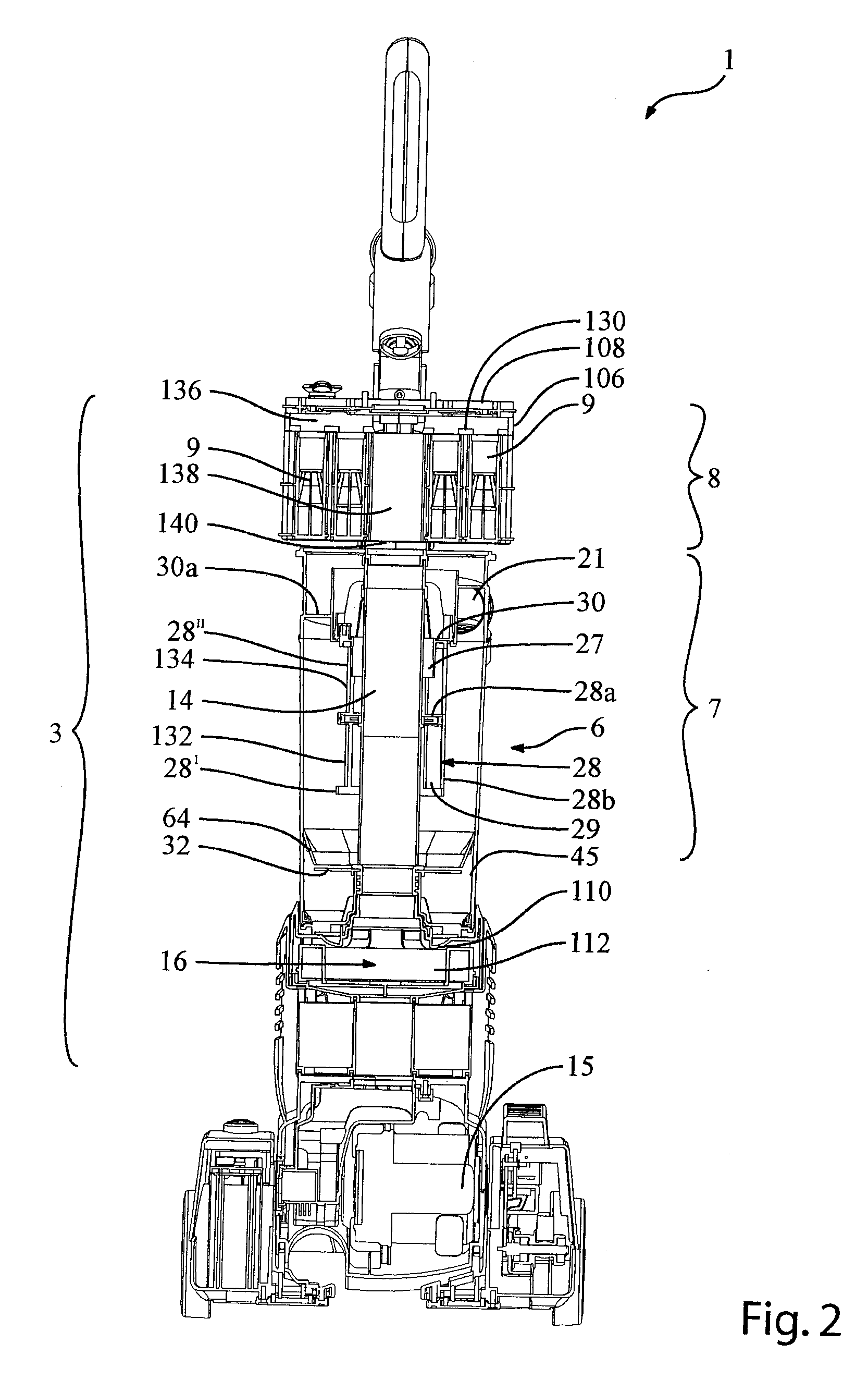 Vacuum cleaner with a divider