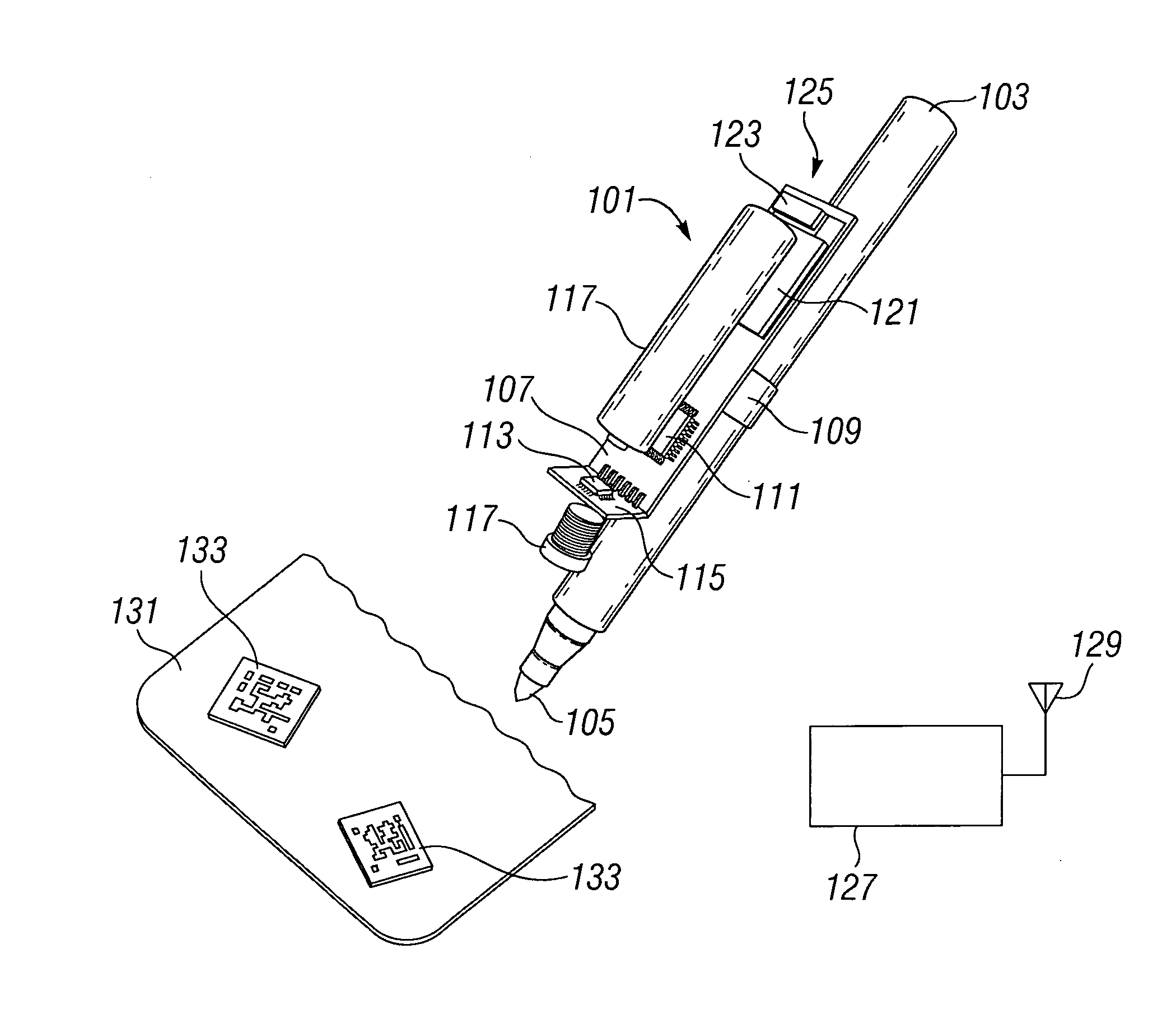 Writing system with camera