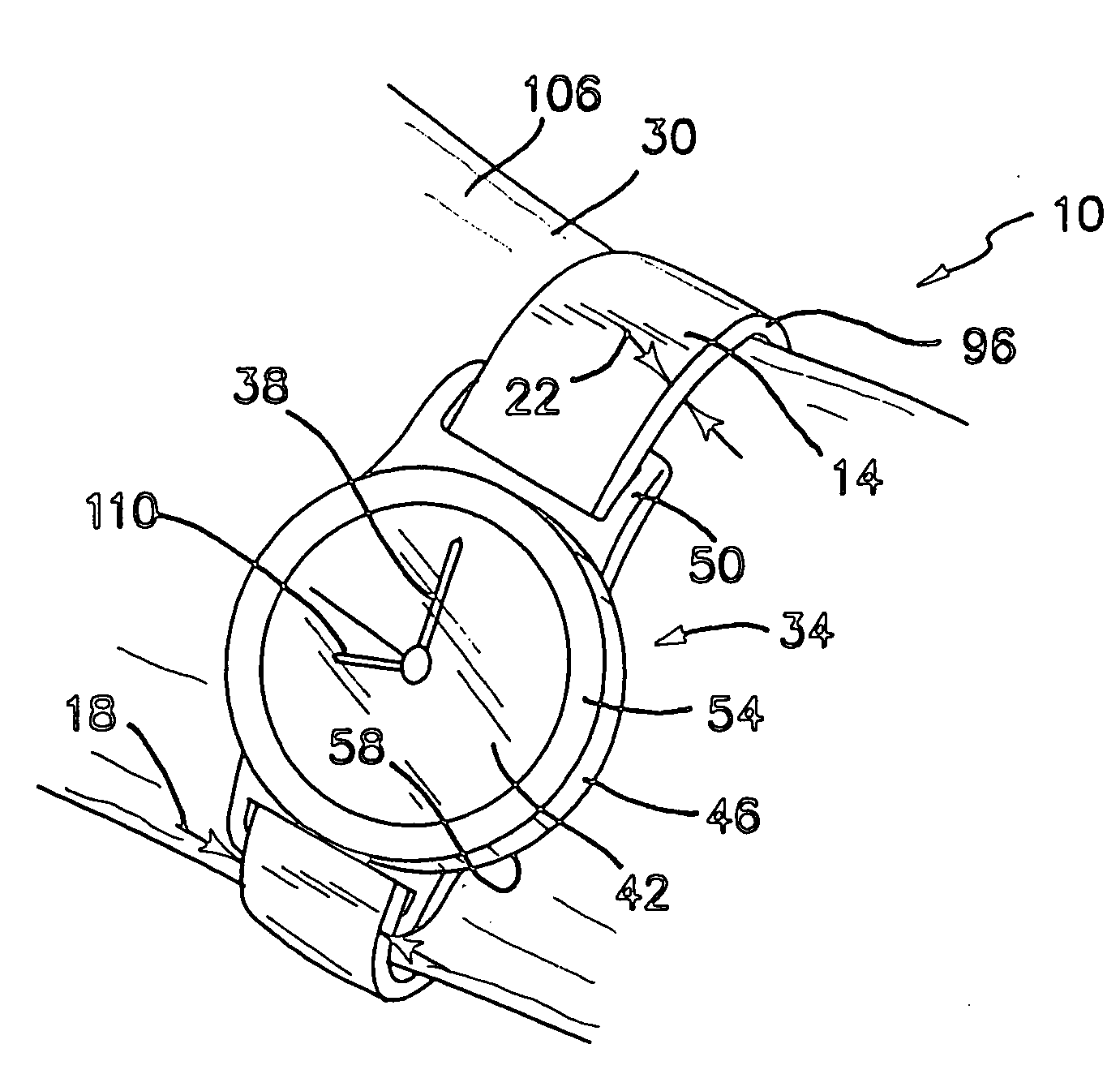 Flexible band with clip-on watch