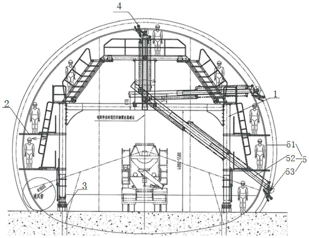 Railway tunnel large-section steel bar hanging and distributing integrated trolley