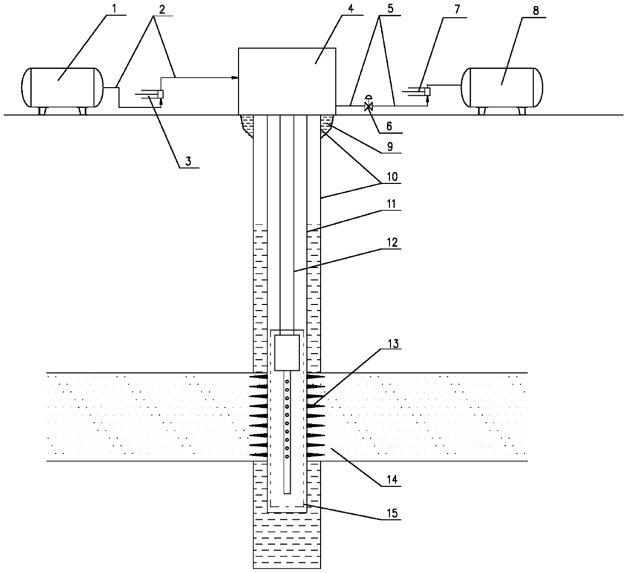 Low-permeability oil reservoir non-mixed-phase gas-water alternate injection and fluctuation depressurization augmented injection device and method