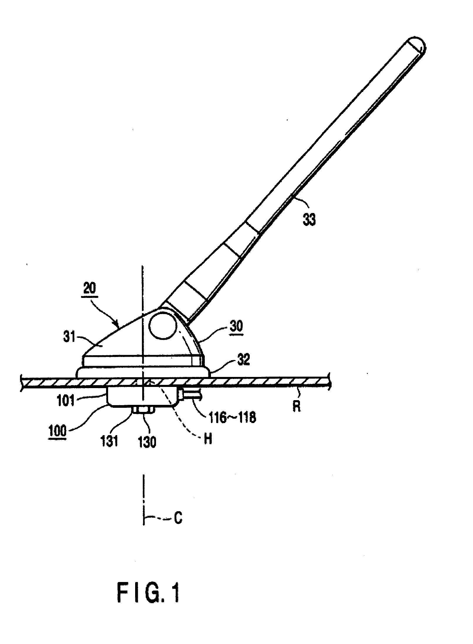 Antenna device having a non-electrical engagement during pre-lock