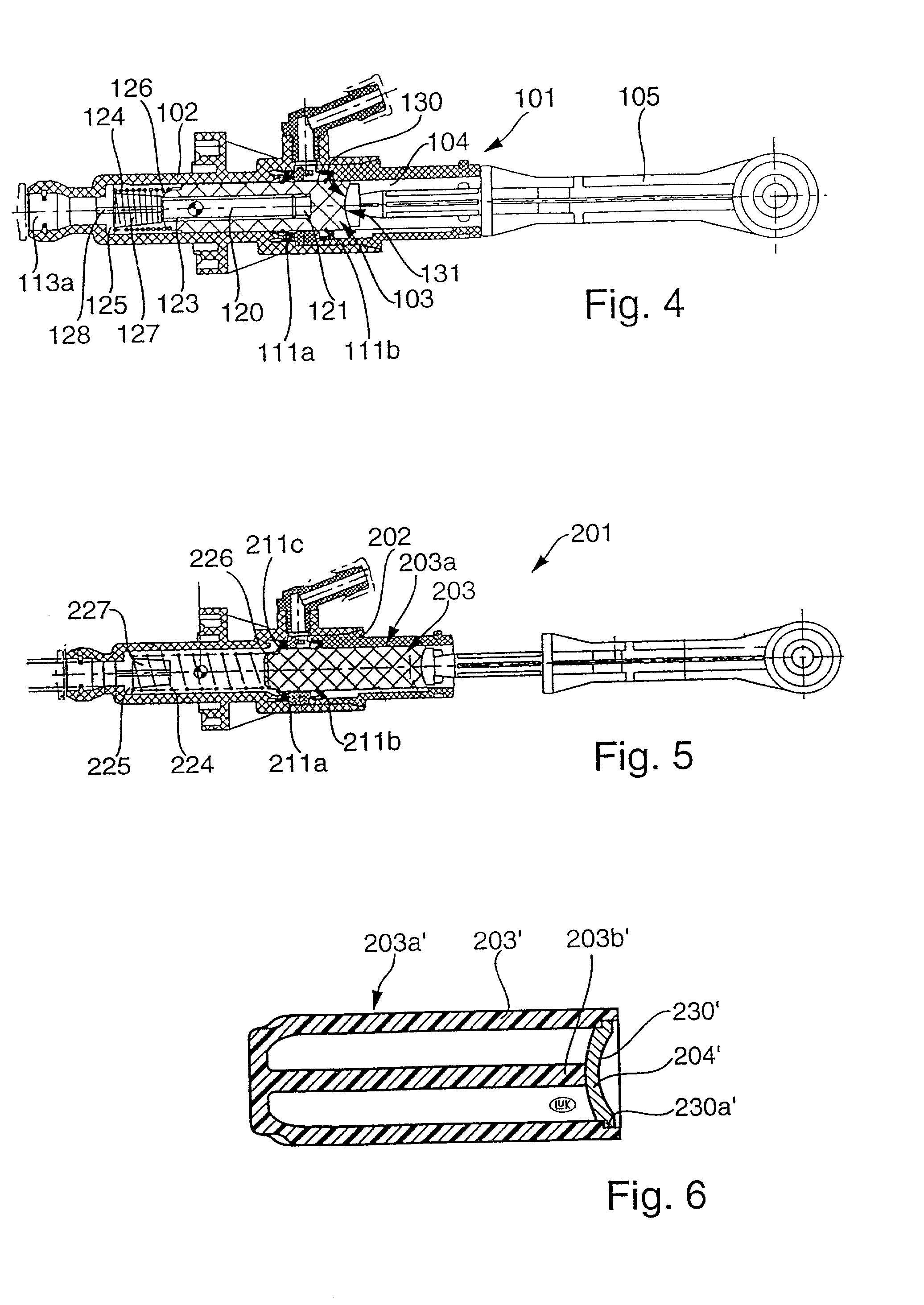 Master cylinder for use in power trains of motor vehicles