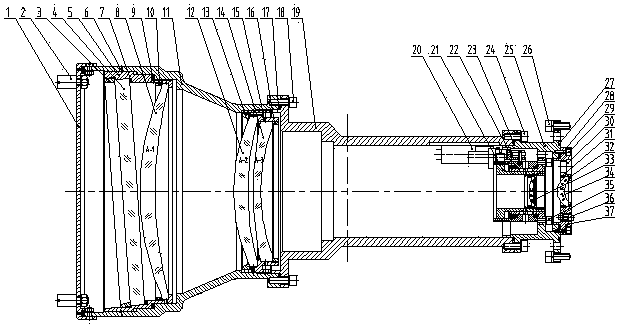 Medium-wave infrared refrigerated lens with long focal length and large aperture