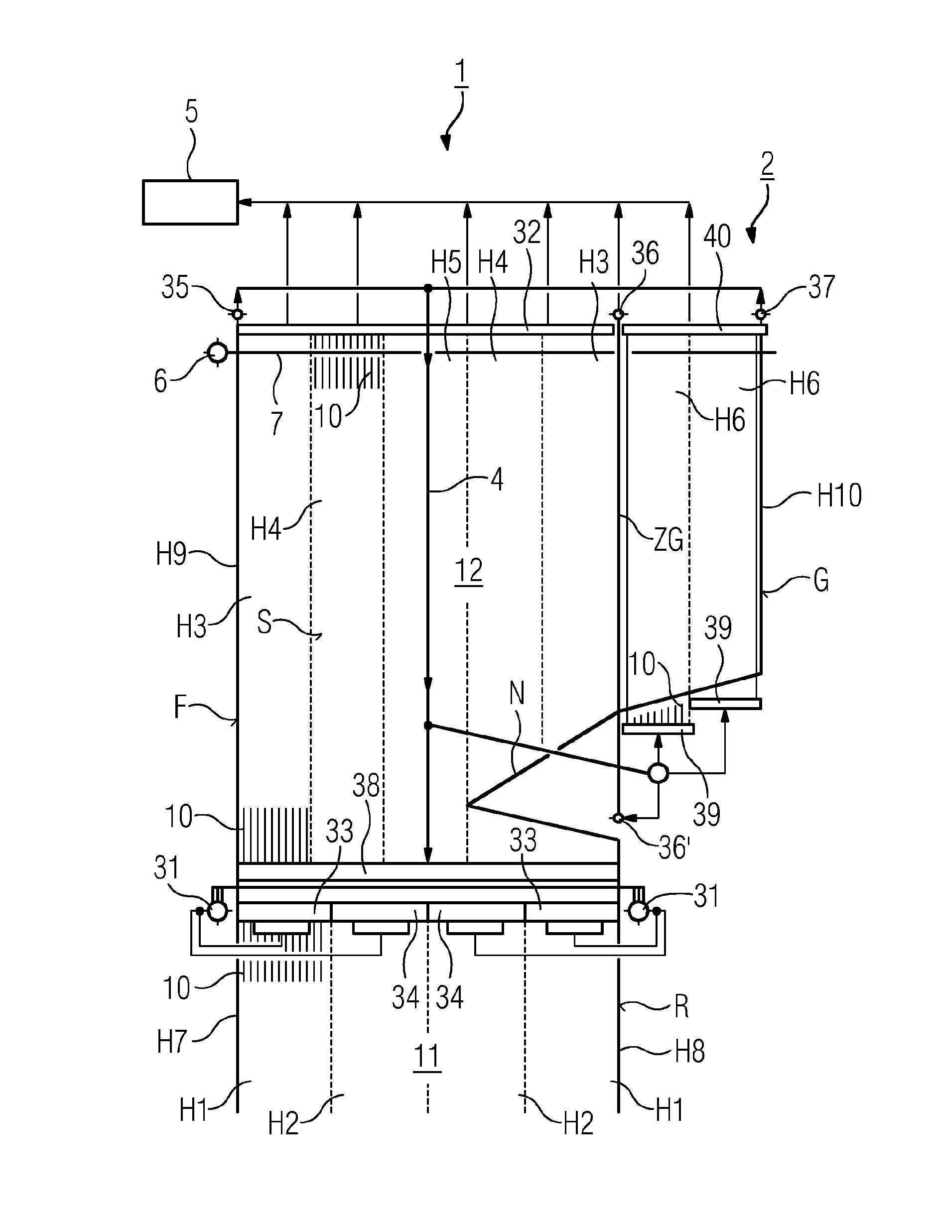 Continuous flow steam generator with a two-pass boiler design