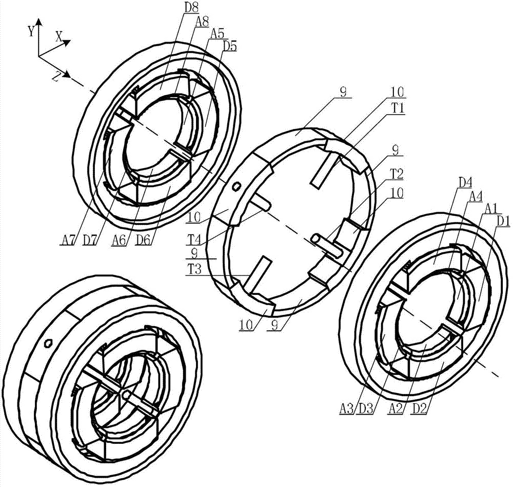 Radial magnetic bearing electrical vortex sensor integrated structure for magnetic levitation high-speed electric machine