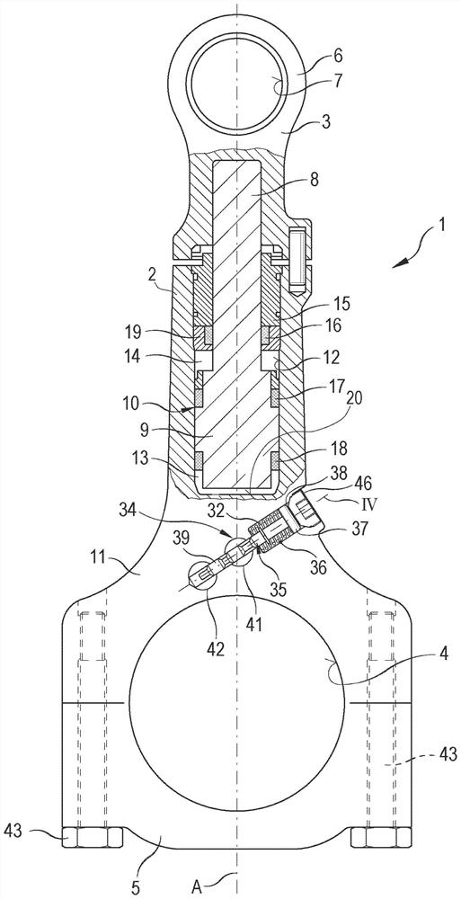 Control plunger latch with separate control piston for length-adjustable connecting rod