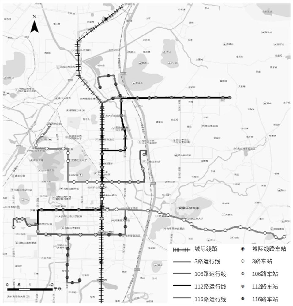 Conventional bus active line changing method for relieving influence of rail transit construction