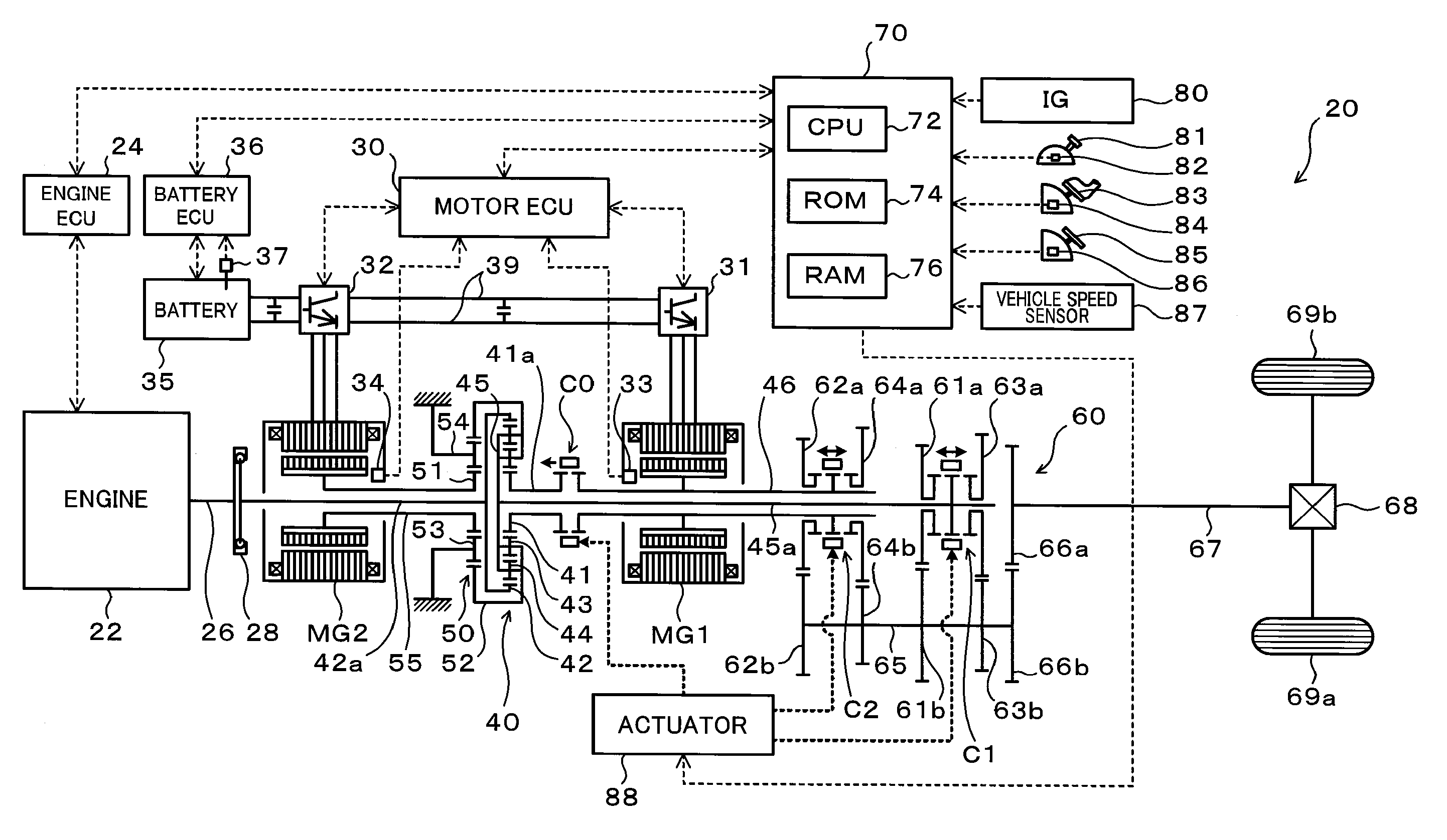 Power output apparatus, hybrid vehicle provided with the same, and control method of power output apparatus