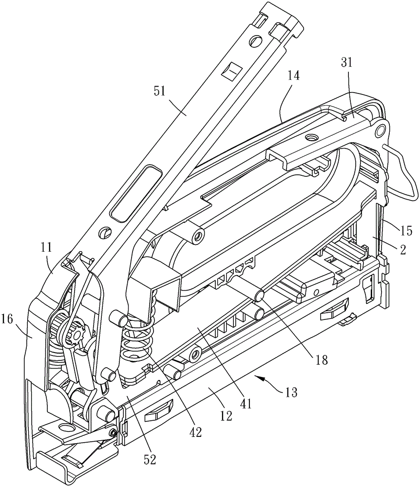 The nailing gun with the striker separated from the nail in advance