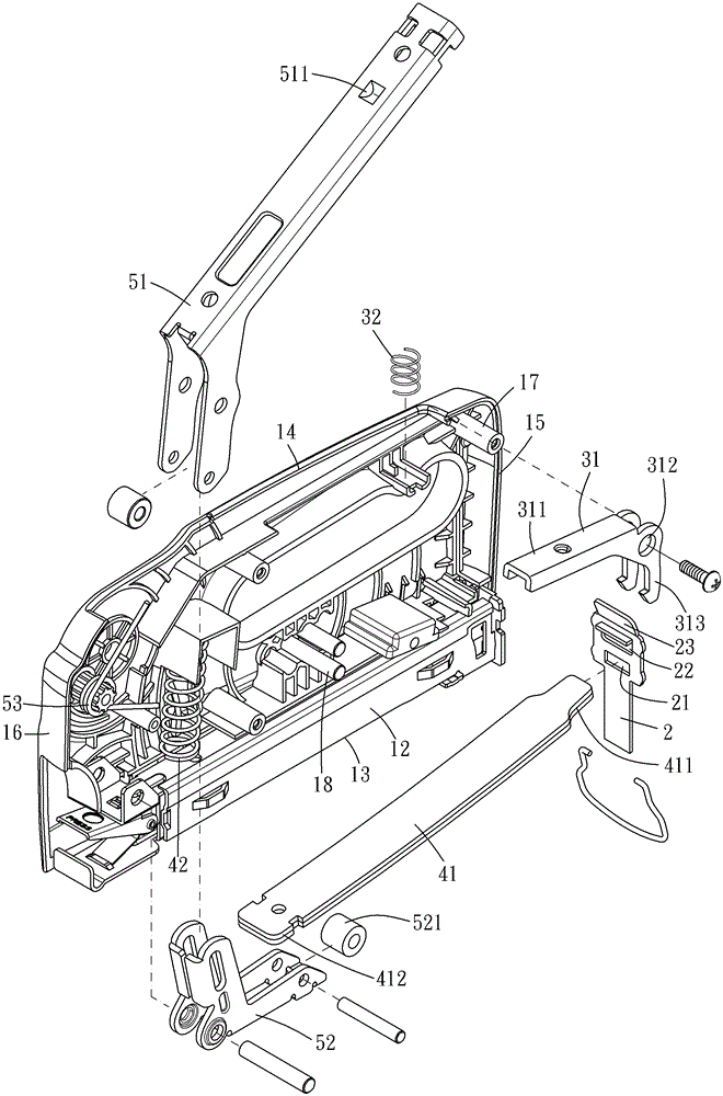 The nailing gun with the striker separated from the nail in advance