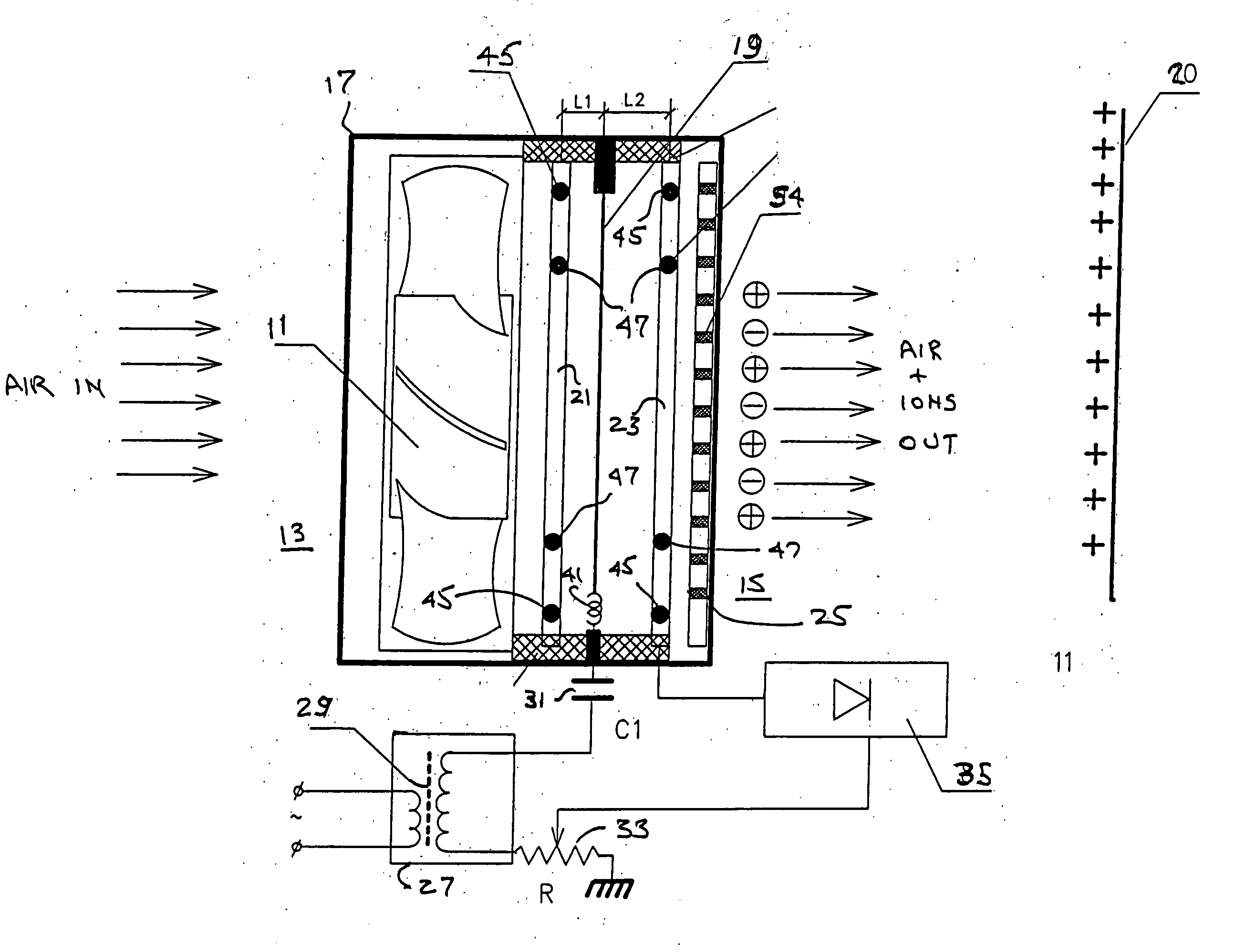 Air ionization module and method