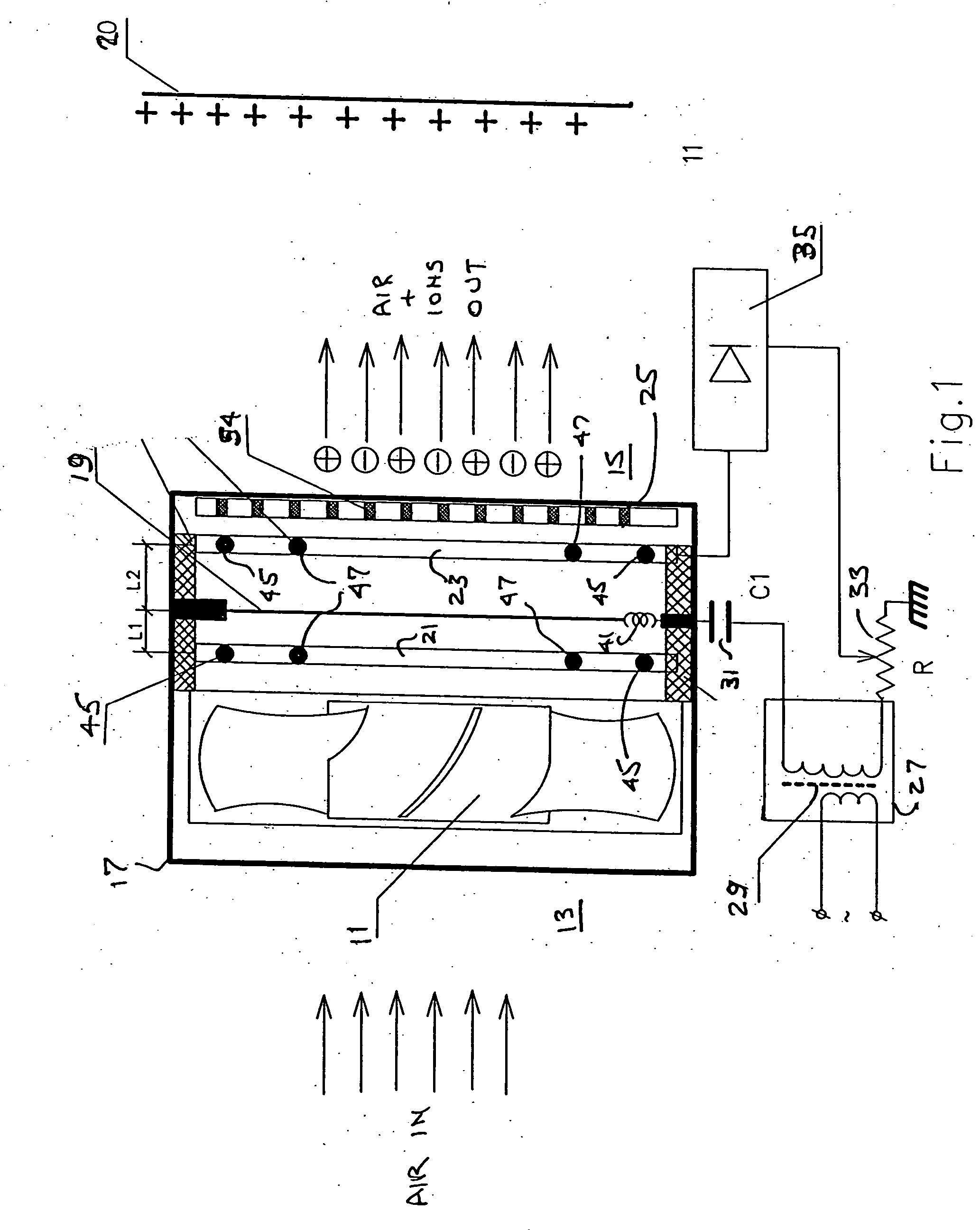 Air ionization module and method