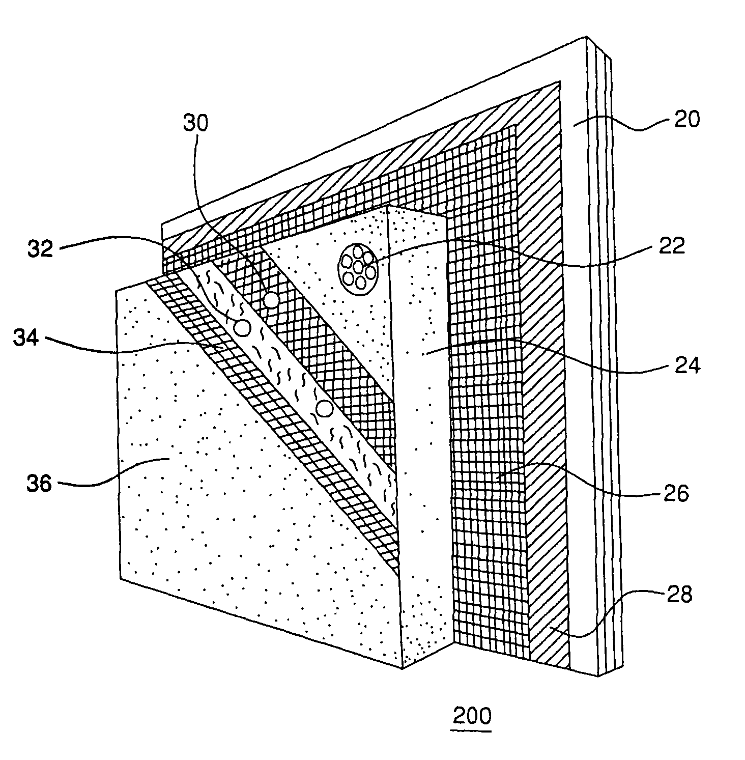 Exterior finishing system and building wall containing a corrosion-resistant enhanced thickness fabric and method of constructing same