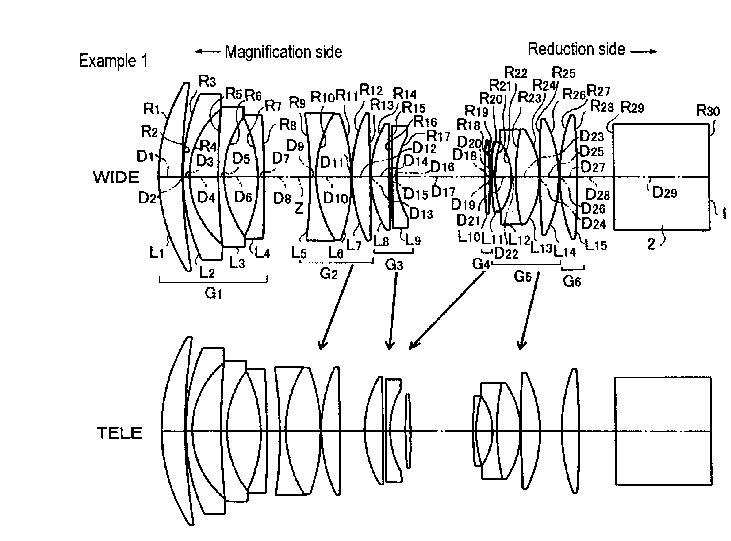 Projection zoom lens system and projection type display apparatus