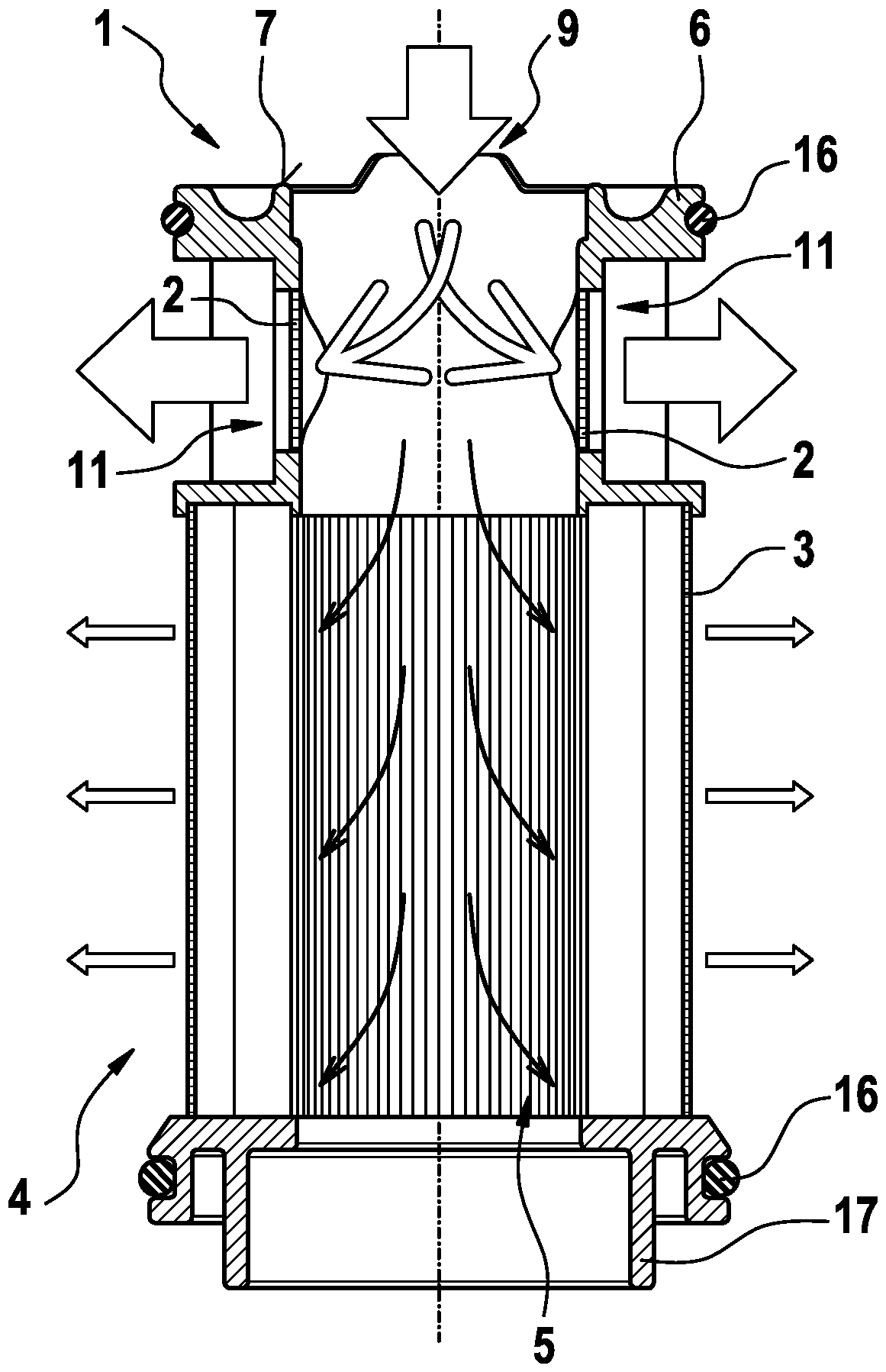 Filter element having two filter media