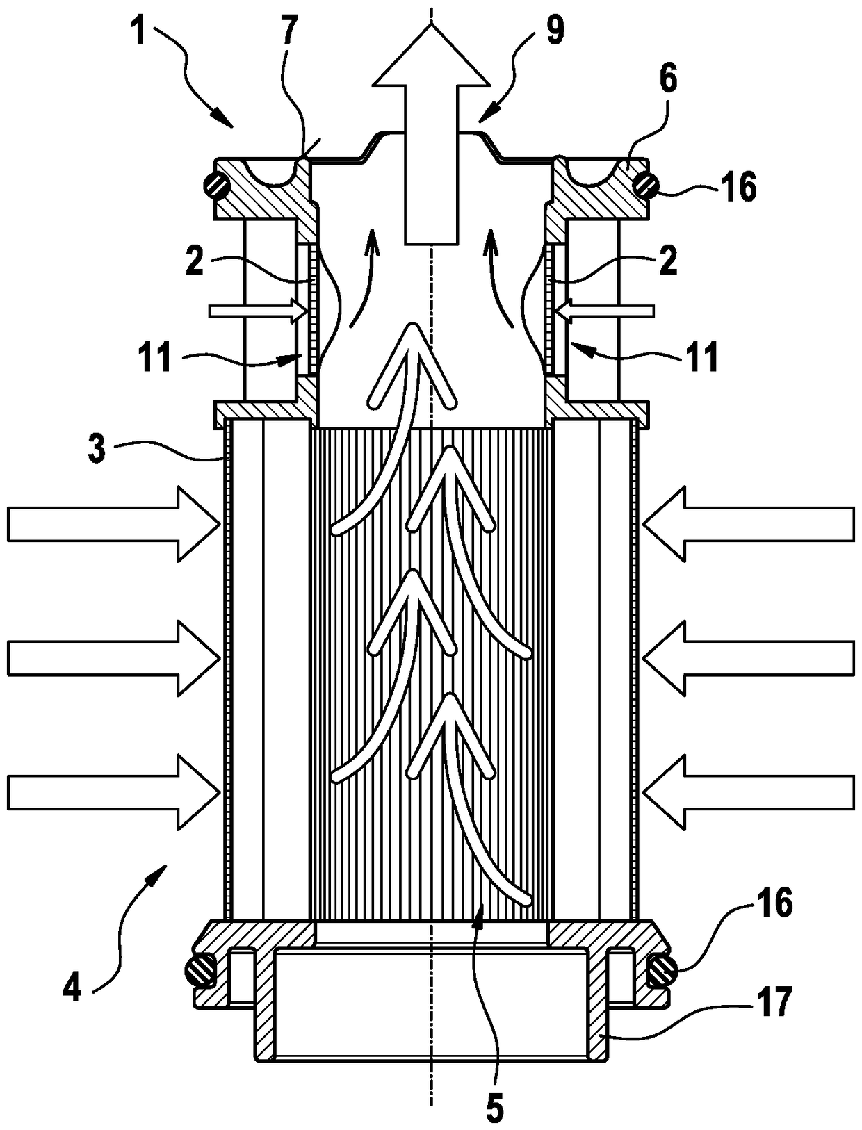 Filter element having two filter media