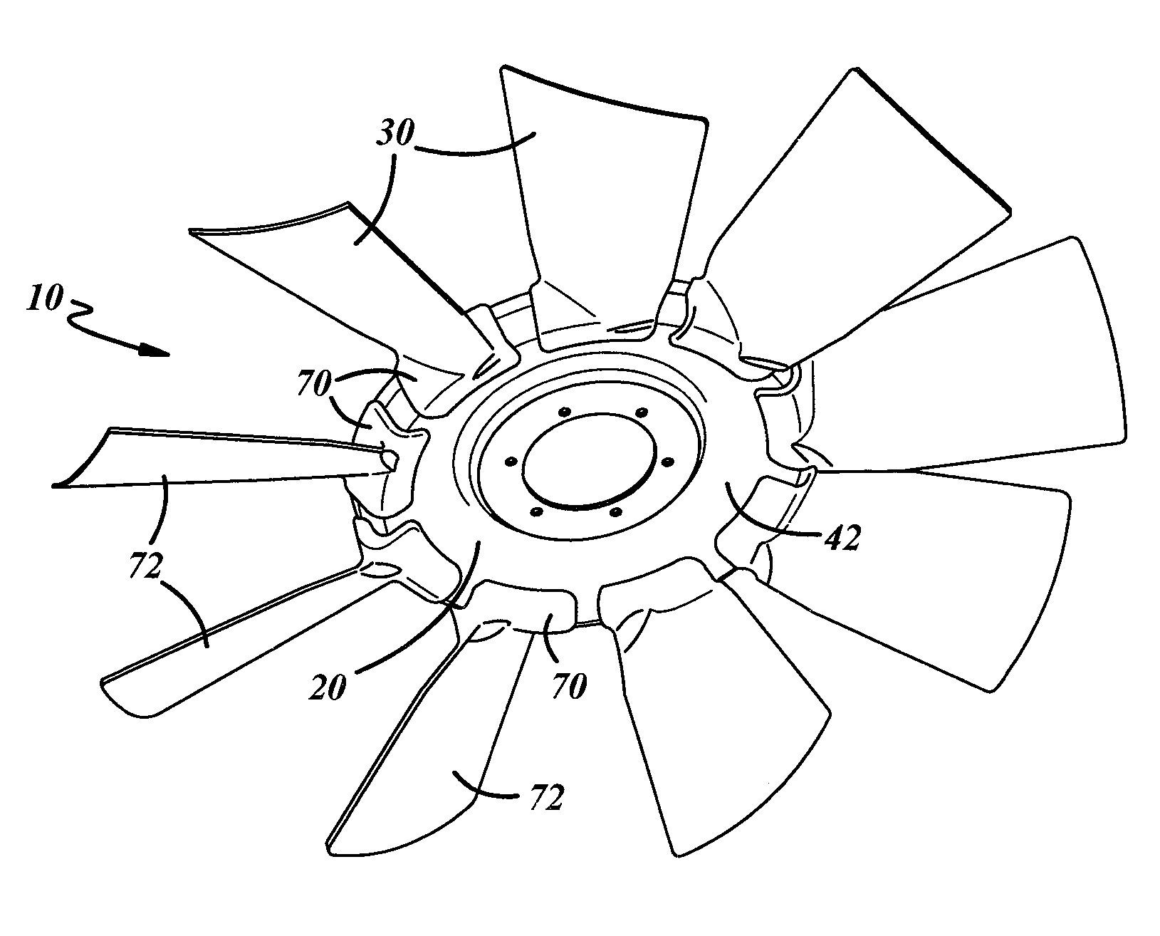 Fan with overmolded blades