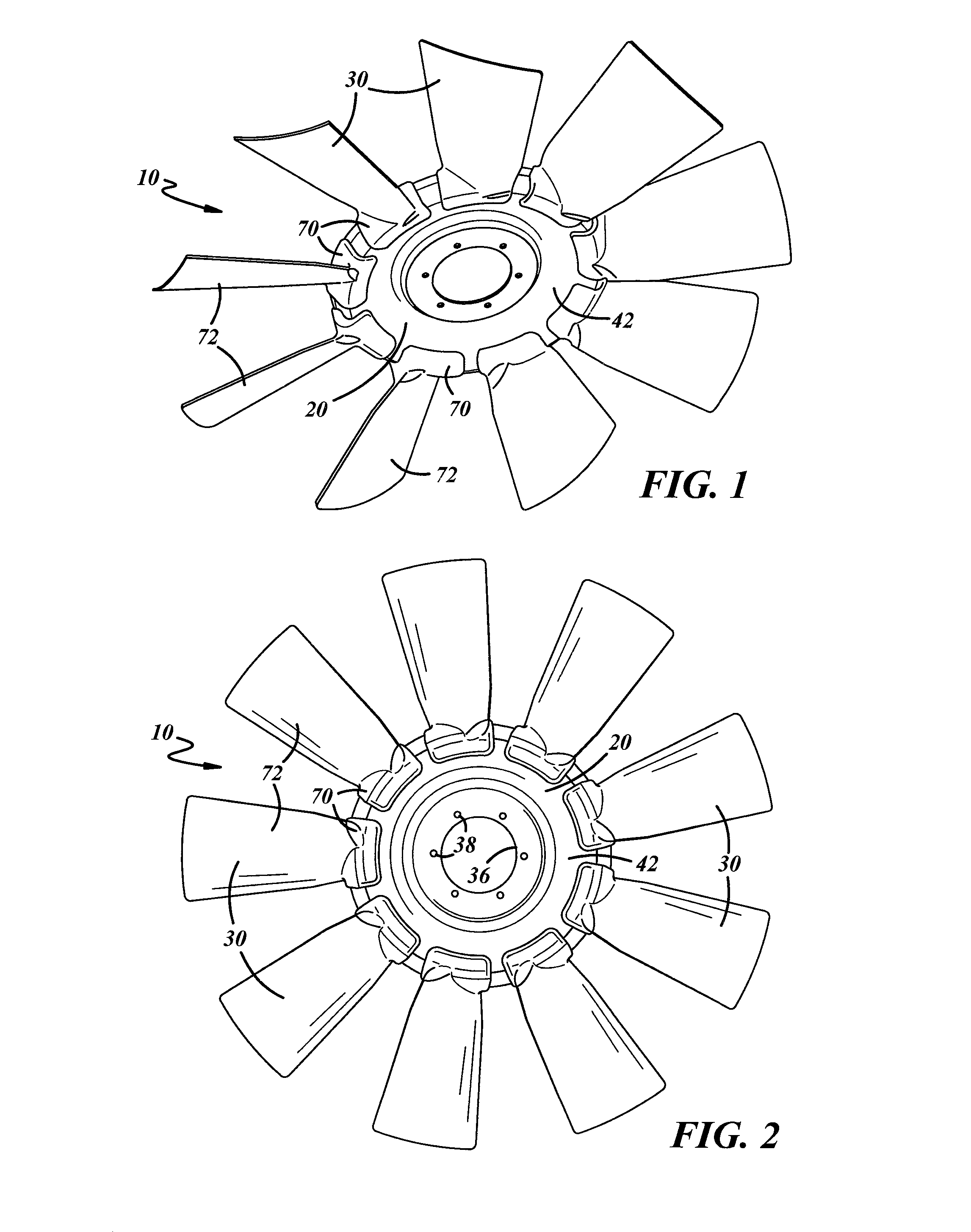 Fan with overmolded blades