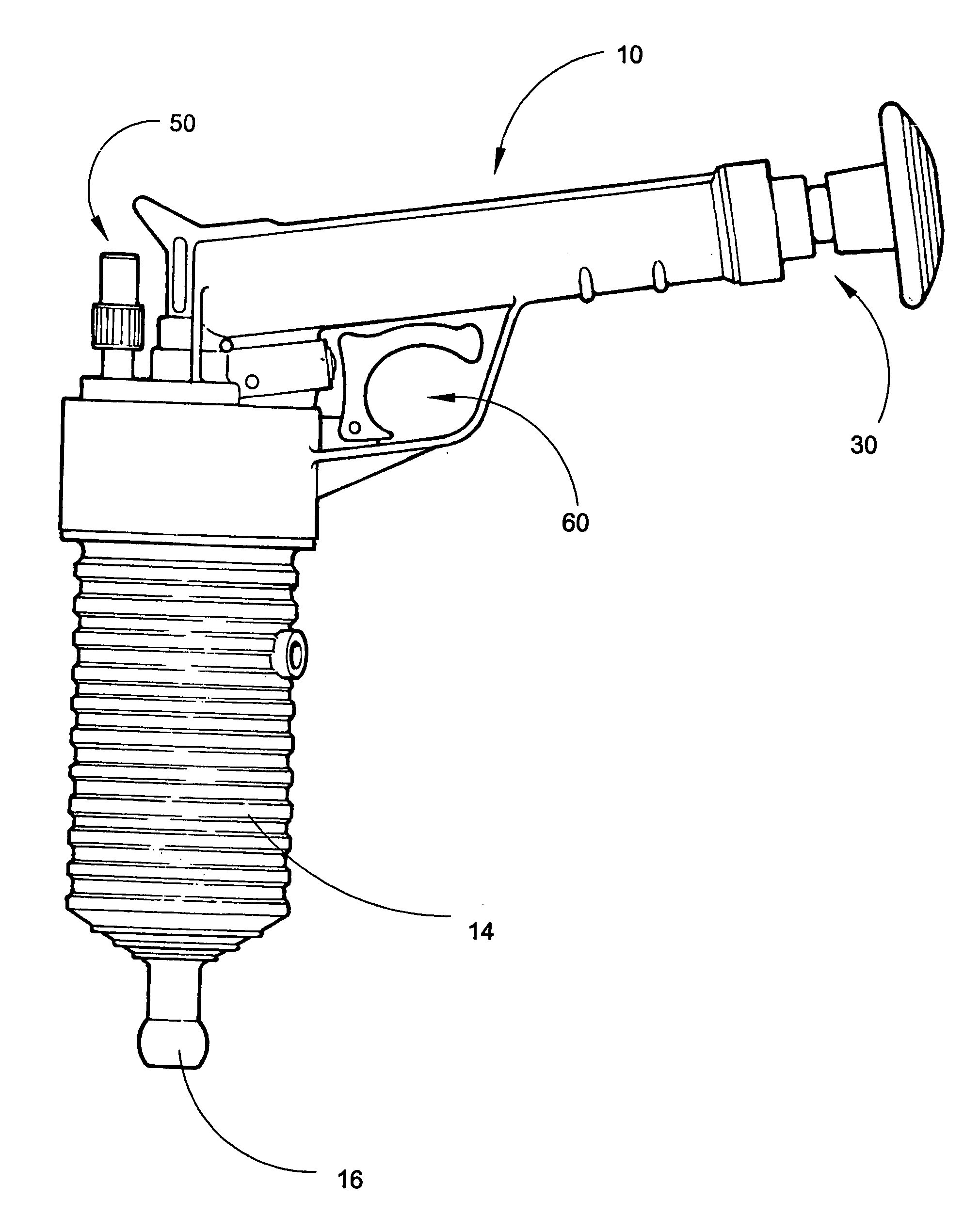 Self-contained handheld drain clearing compressed air device