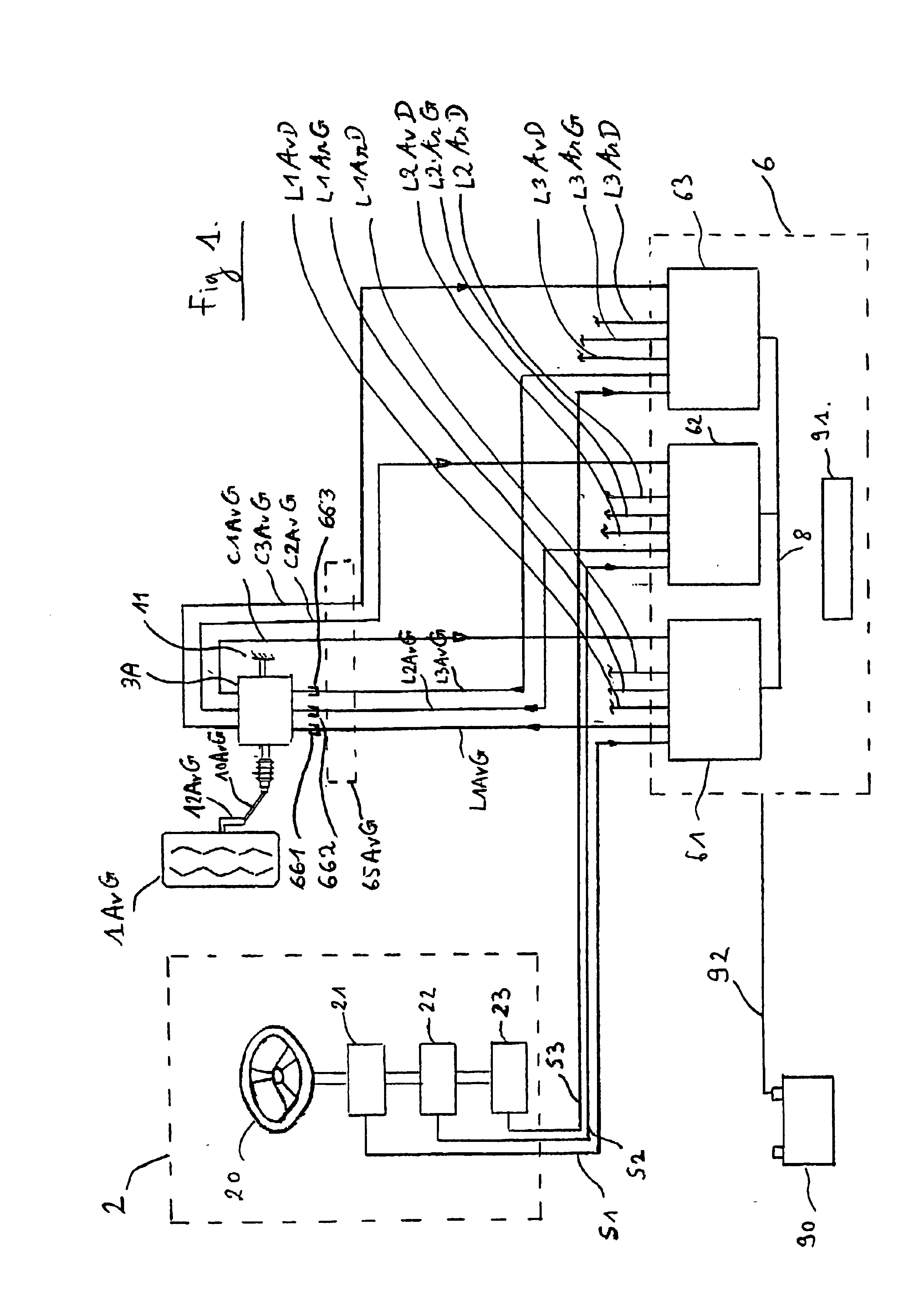 Electrical steering for vehicle, with triple redundancy