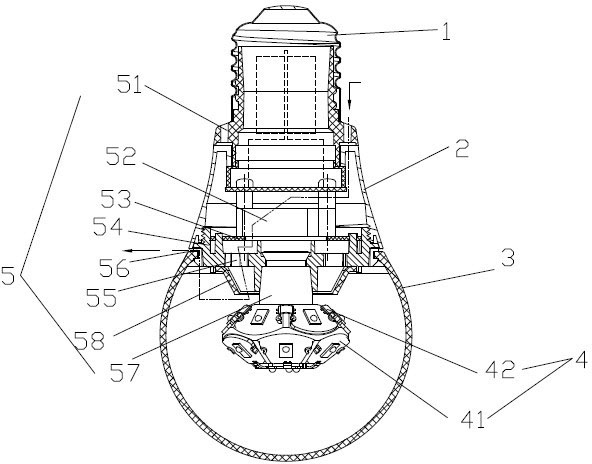 Large-luminosity-angle spherical bulb with diamond light-emitting surfaces