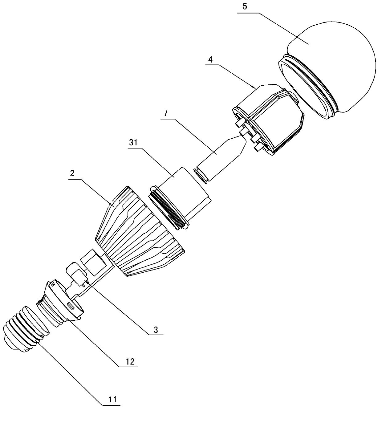 Light emitting diode (LED) spherical lamp transmitting heat through liquid