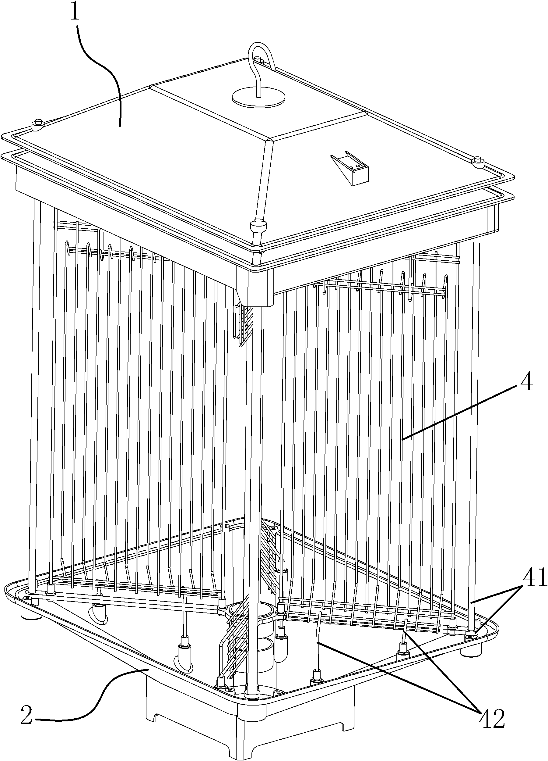 High-voltage net-boom radiation-type insecticidal lamp of improved structure