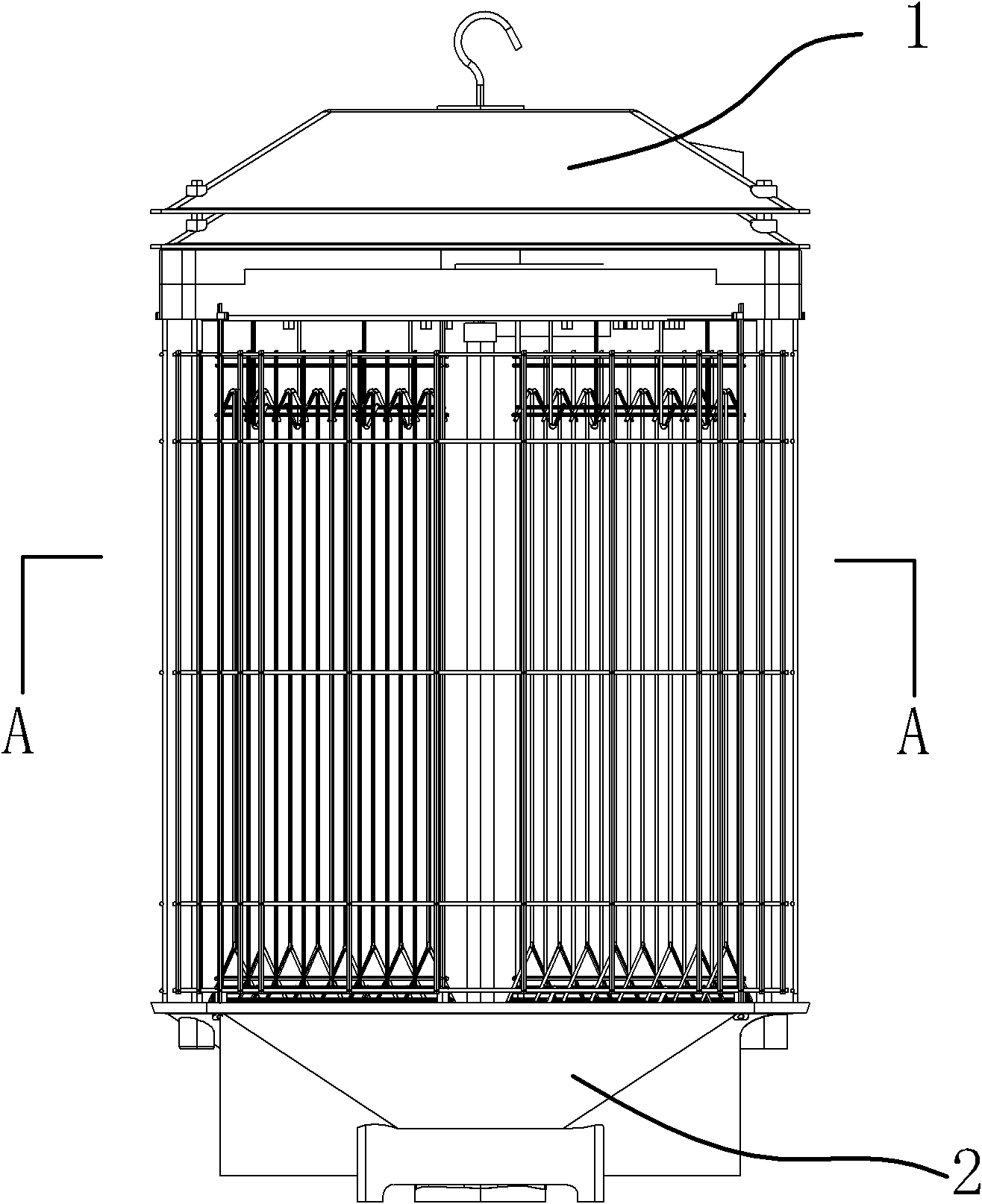 High-voltage net-boom radiation-type insecticidal lamp of improved structure