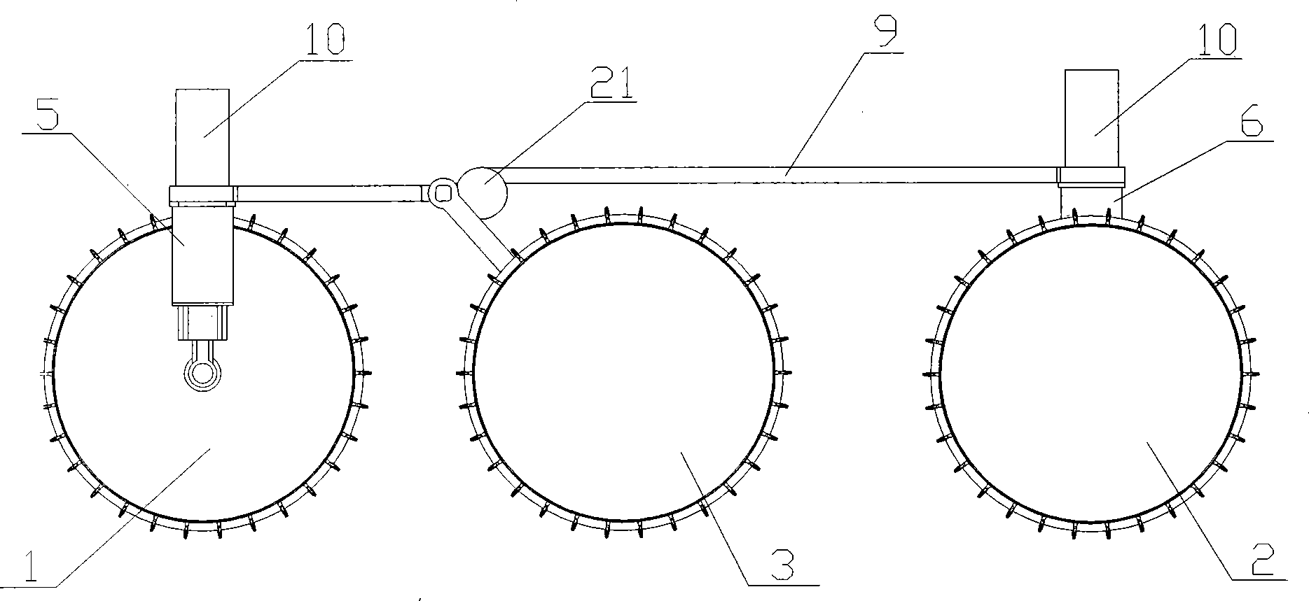 Driven swinging arm type rhombic moonmobile moving system with actively-adjustable front and rear frames